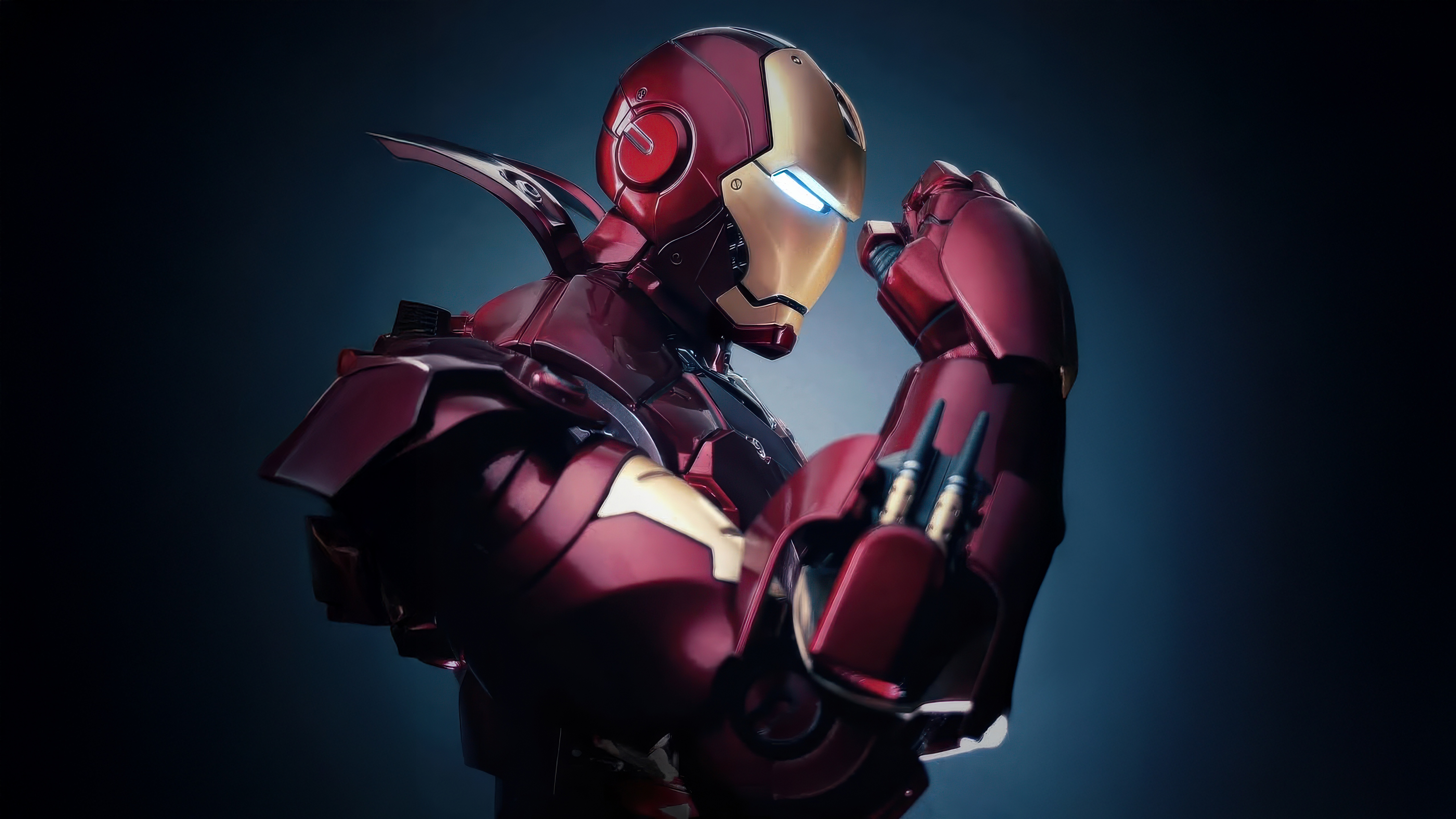 Iron Man suit with glowing blue eyes HD Wallpaper