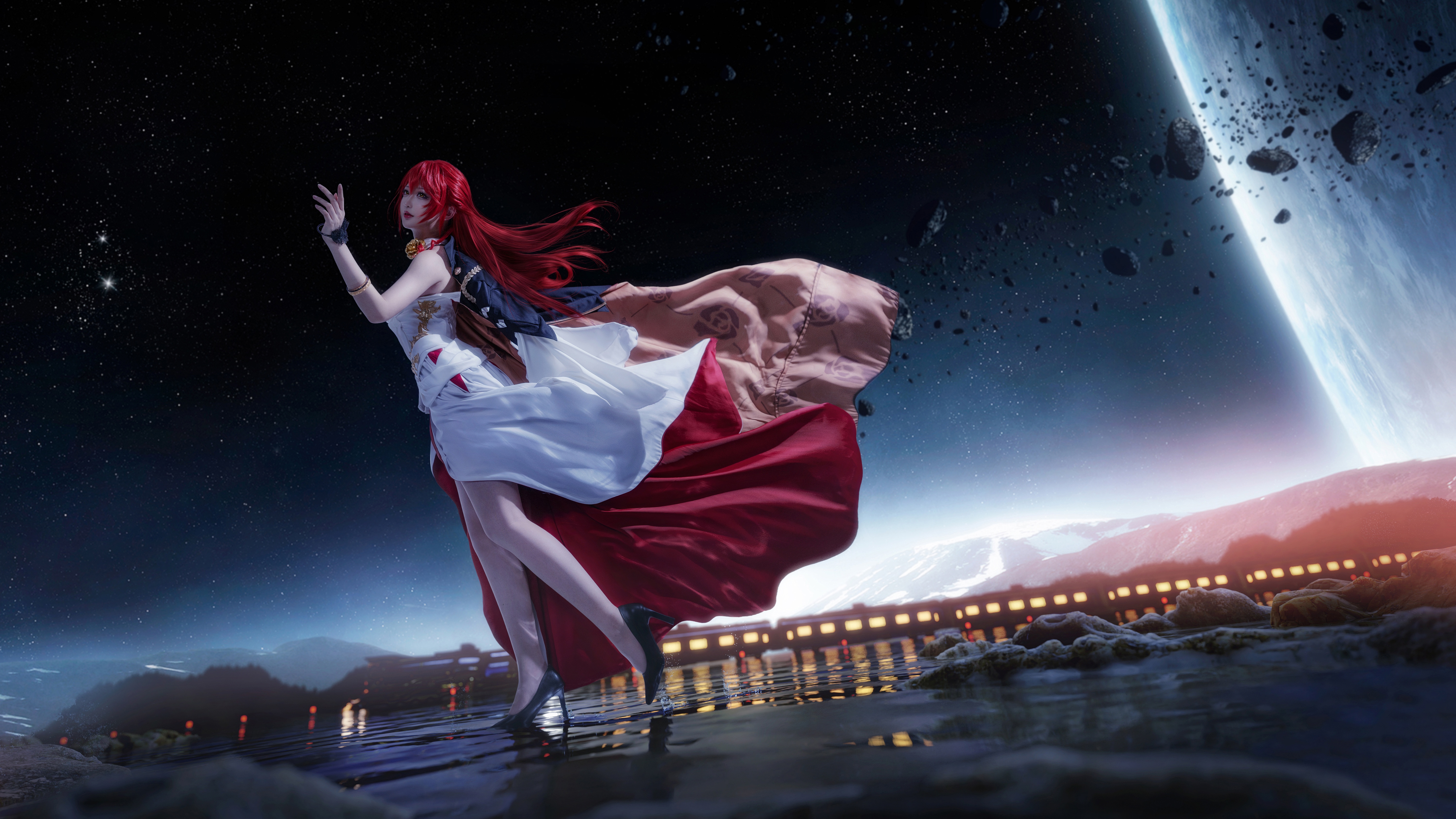 Himeko Honkai Star Rail Cosplay in Space HD Wallpaper