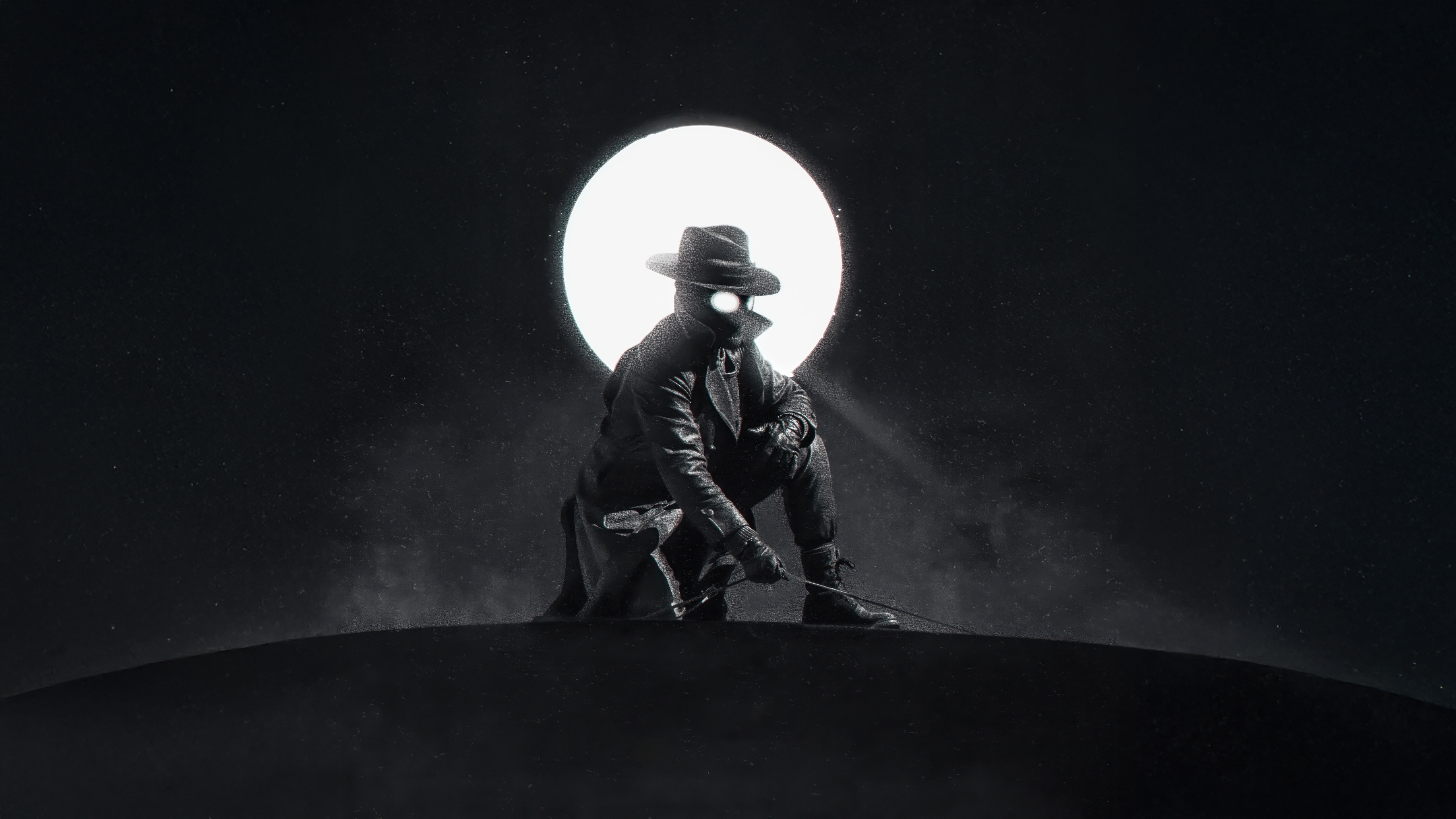Spider-Man Noir in front of a large moon HD Wallpaper