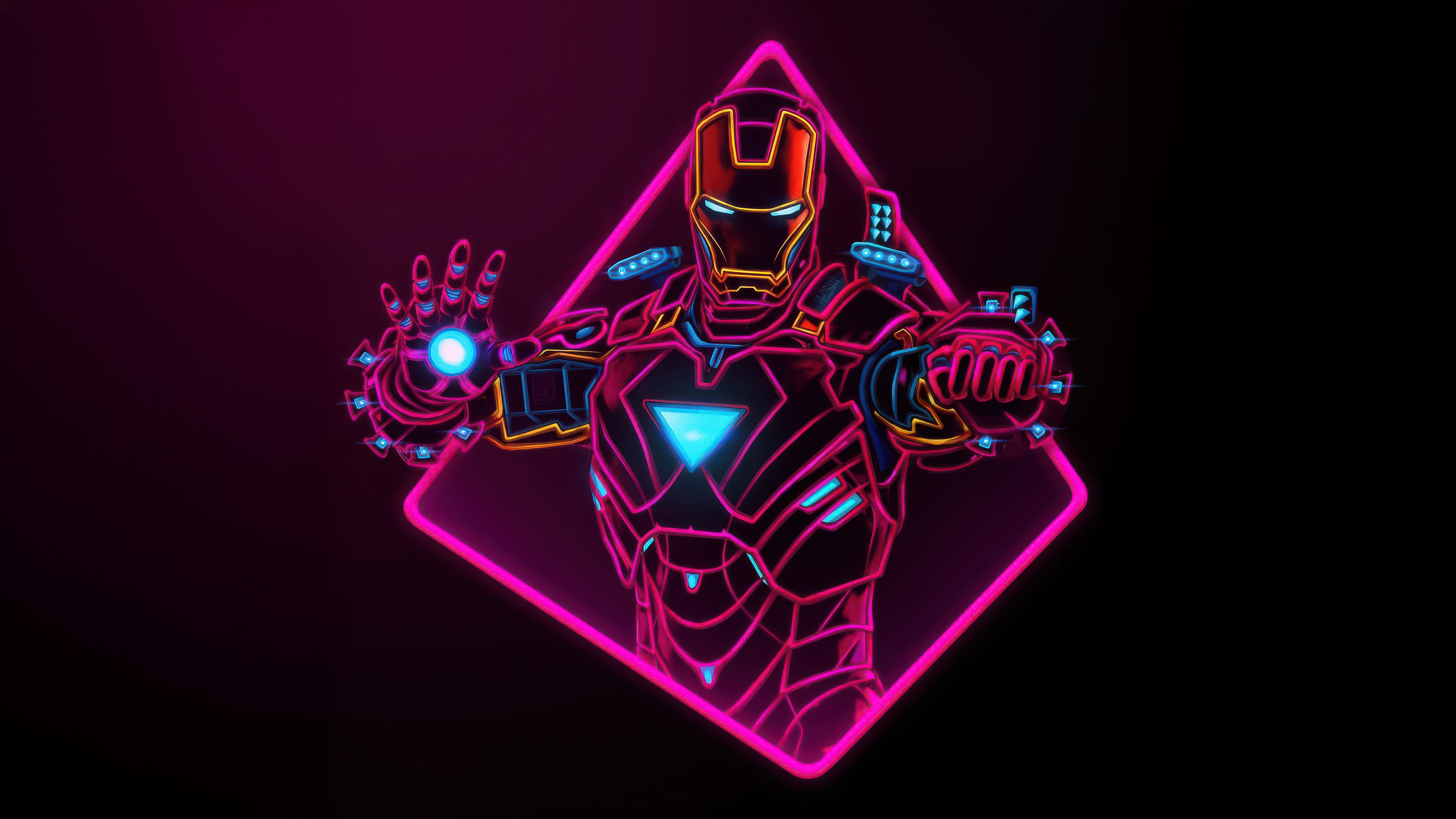 Neon Iron Man in a Diamond Frame HD Wallpaper