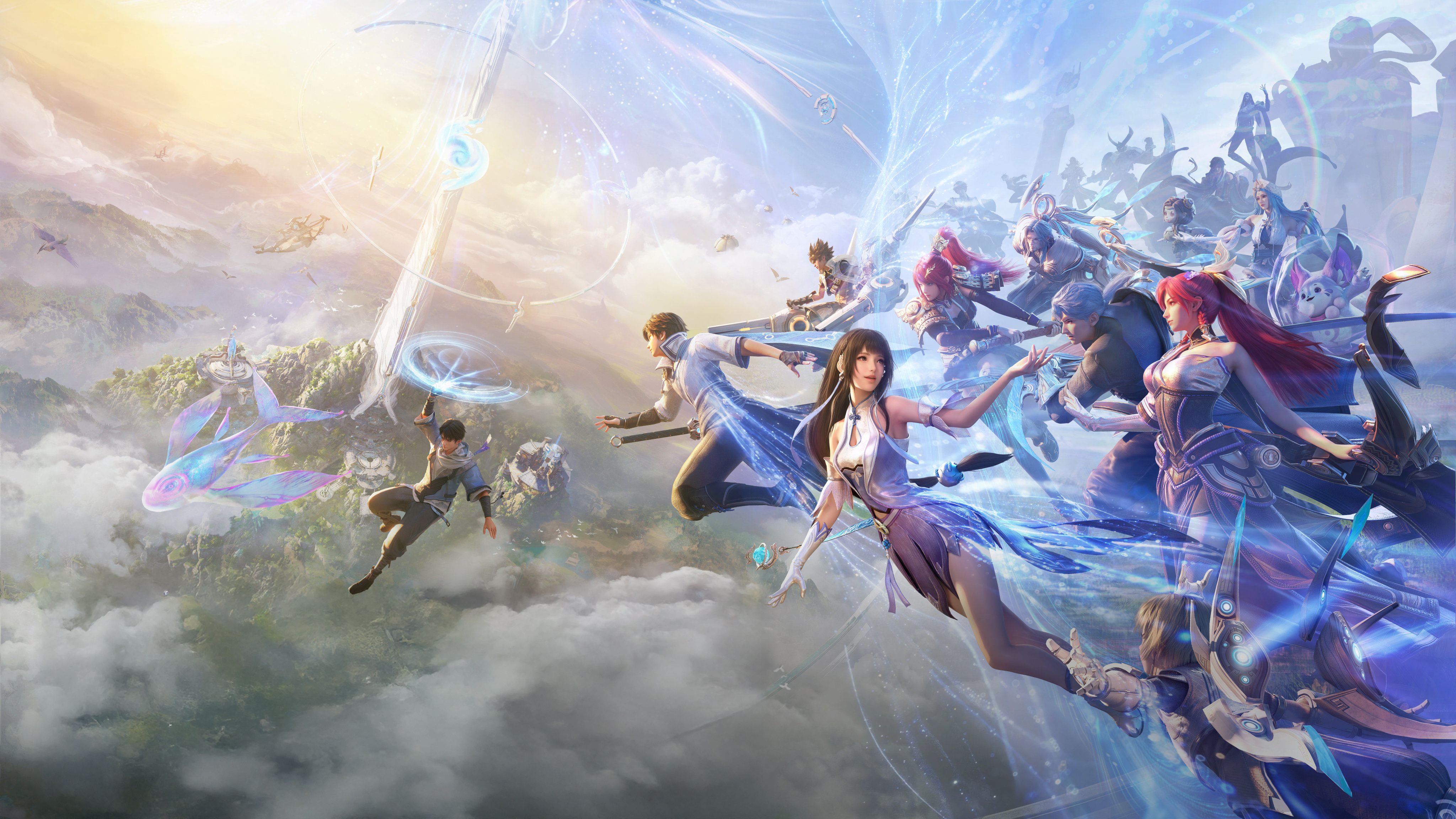 Honor of Kings World characters in a fantasy sky HD Wallpaper