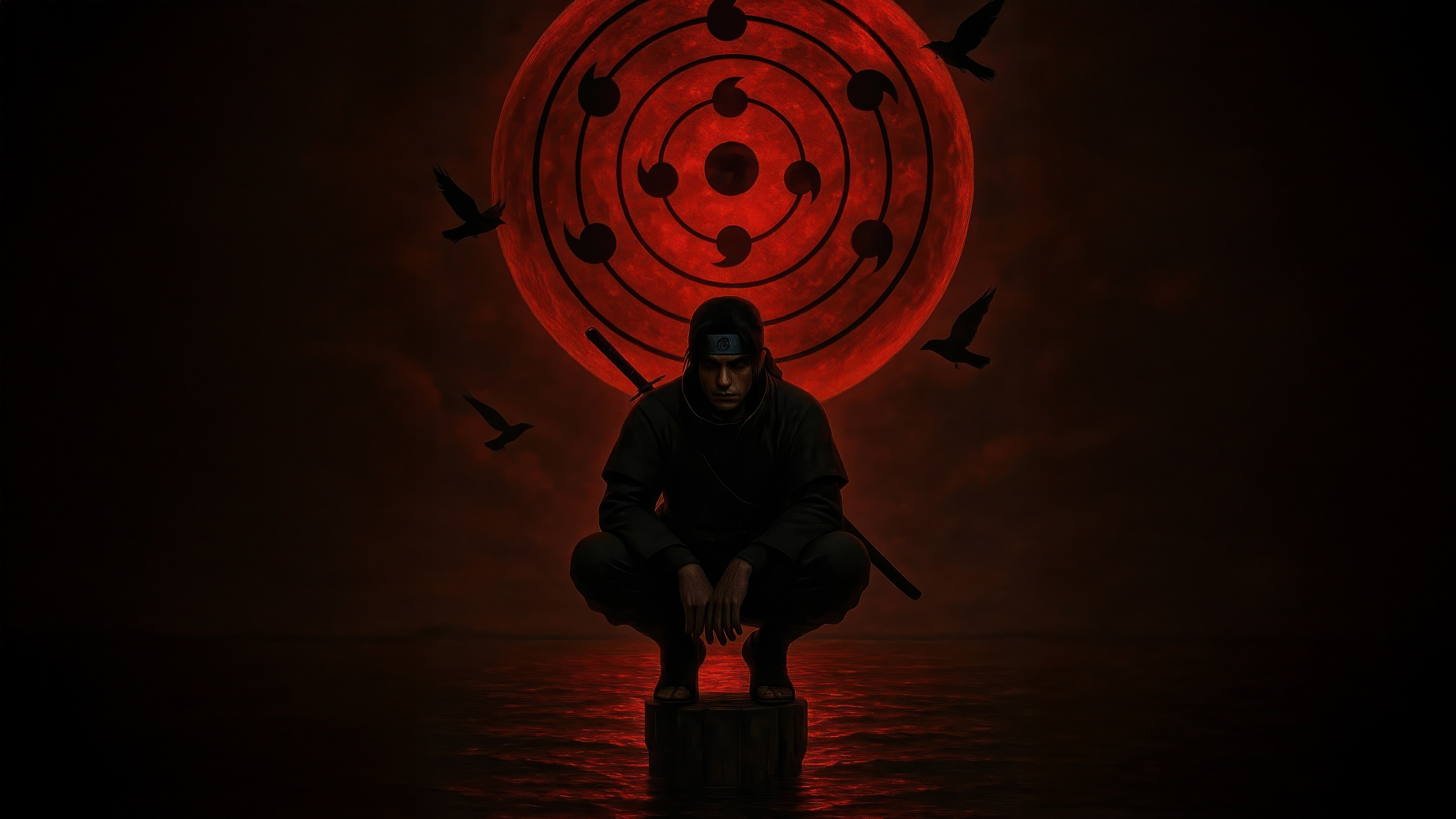 Itachi Uchiha with Sharingan Moon HD Wallpaper