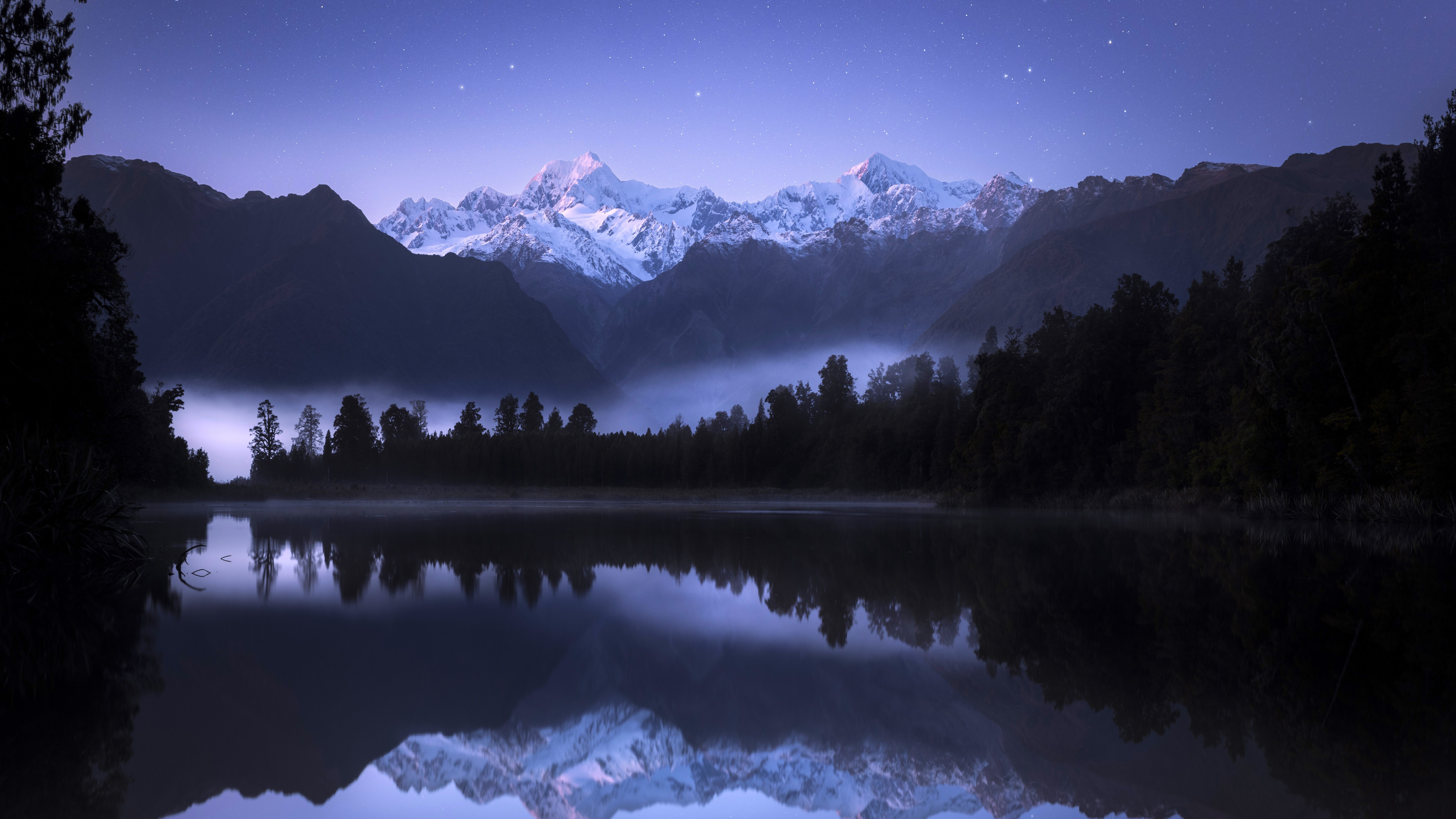 Mount Cook reflected in Tasman Lake at night HD Wallpaper