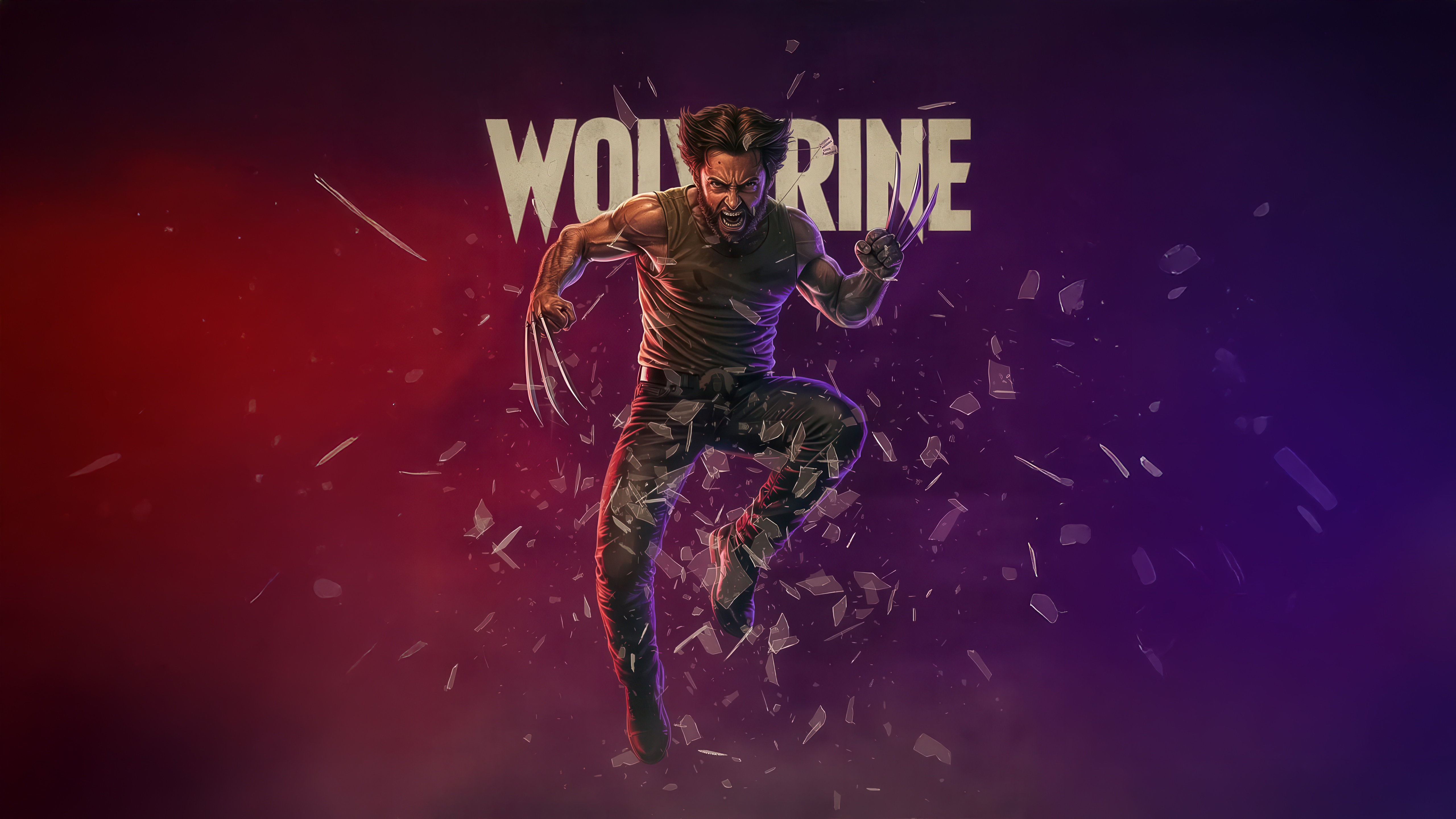 Wolverine with adamantium claws breaking through glass HD Wallpaper