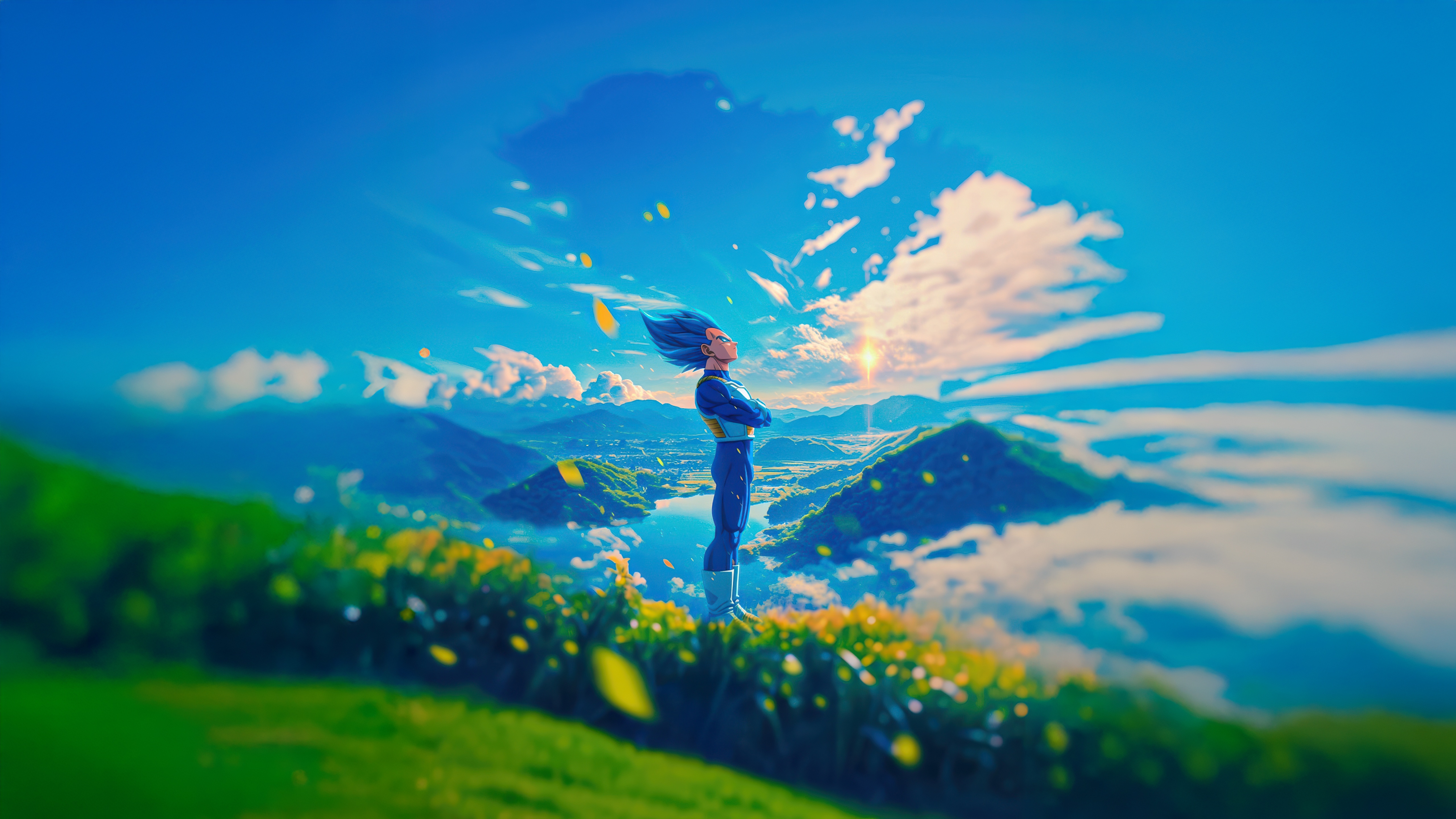 Vegeta Standing on a Hillside Overlooking a Lake HD Wallpaper
