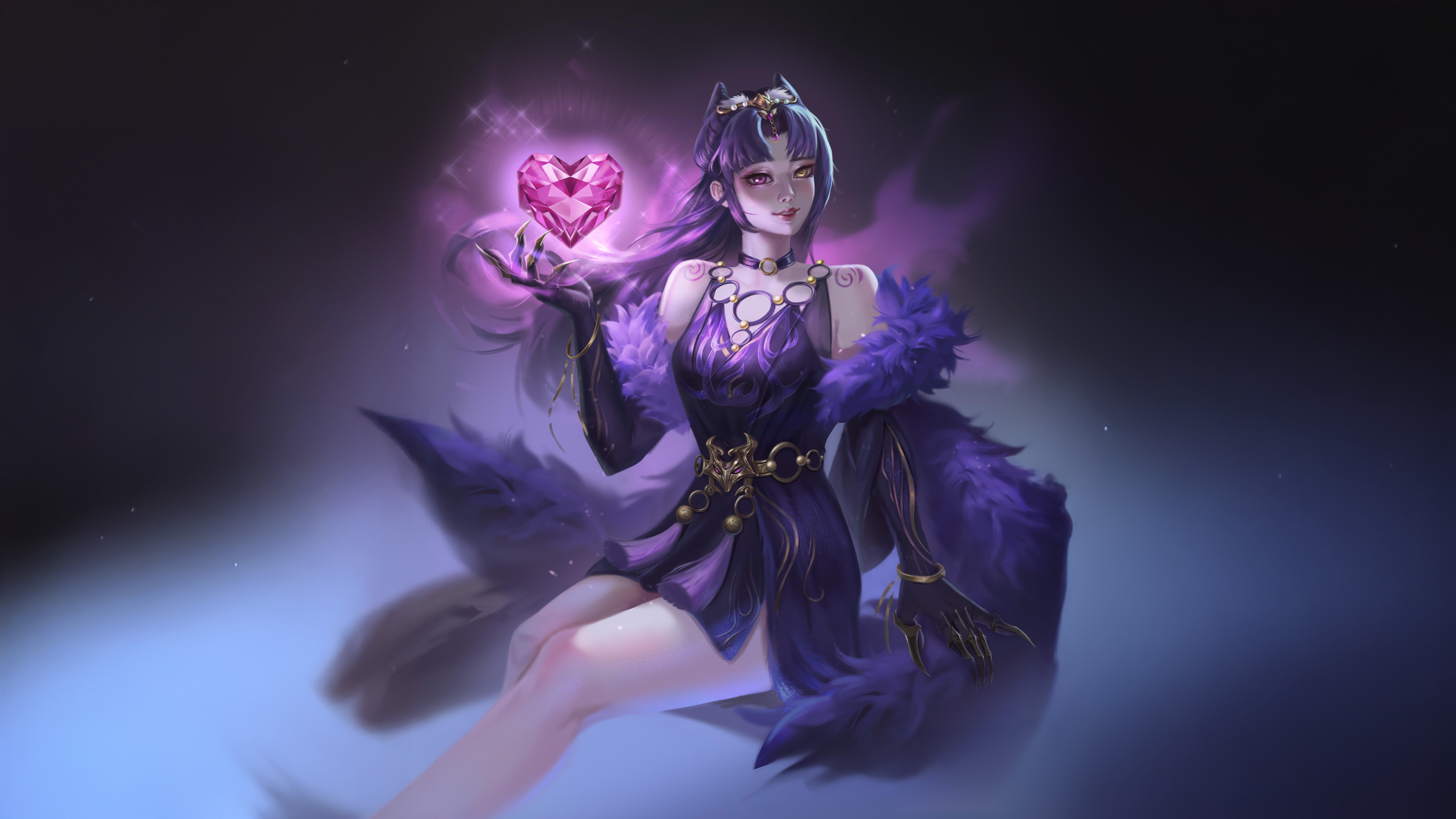 Tessa Naraka Bladepoint holding a pink heart gem HD Wallpaper