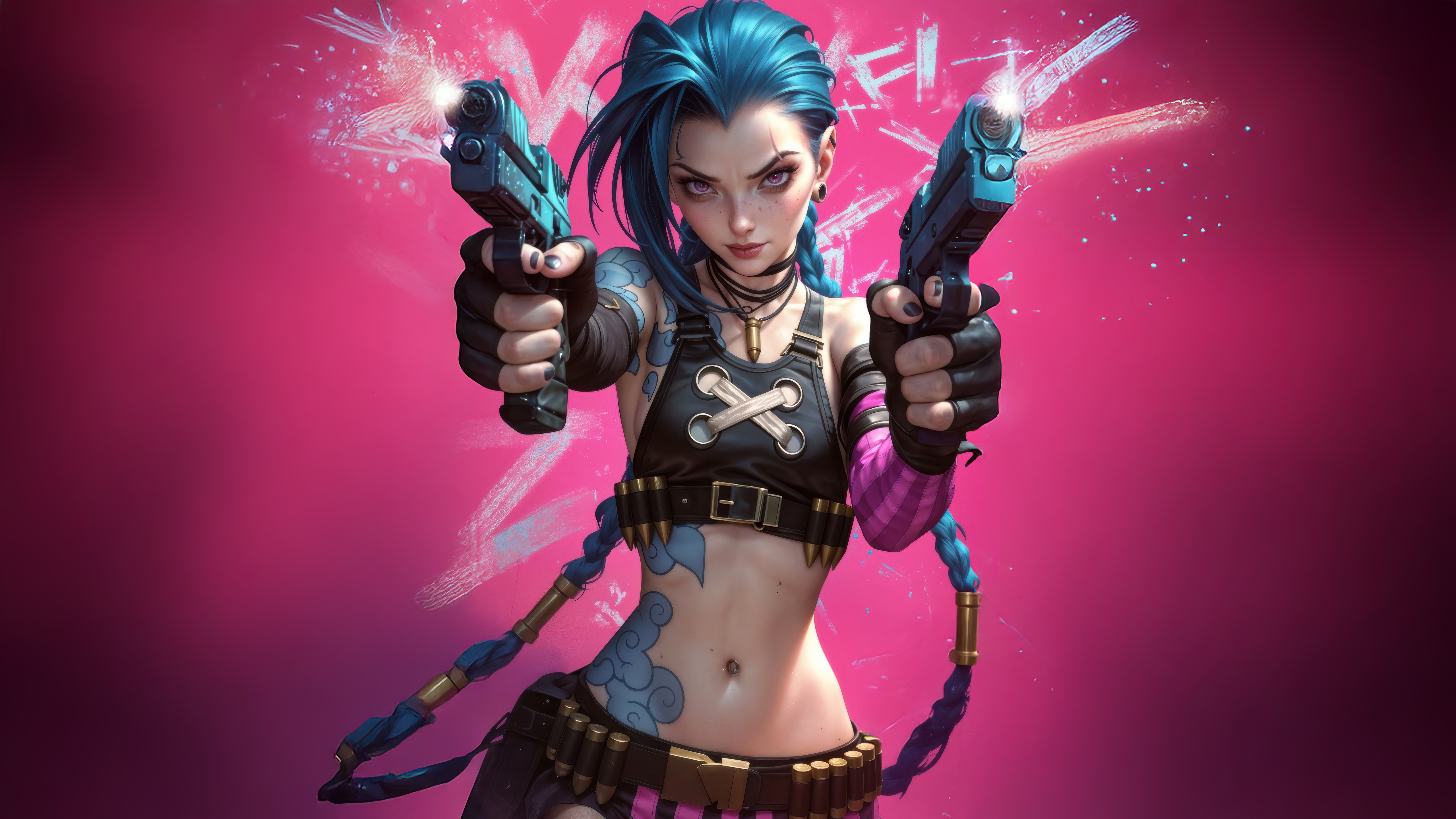 Jinx from Arcane holding two guns HD Wallpaper