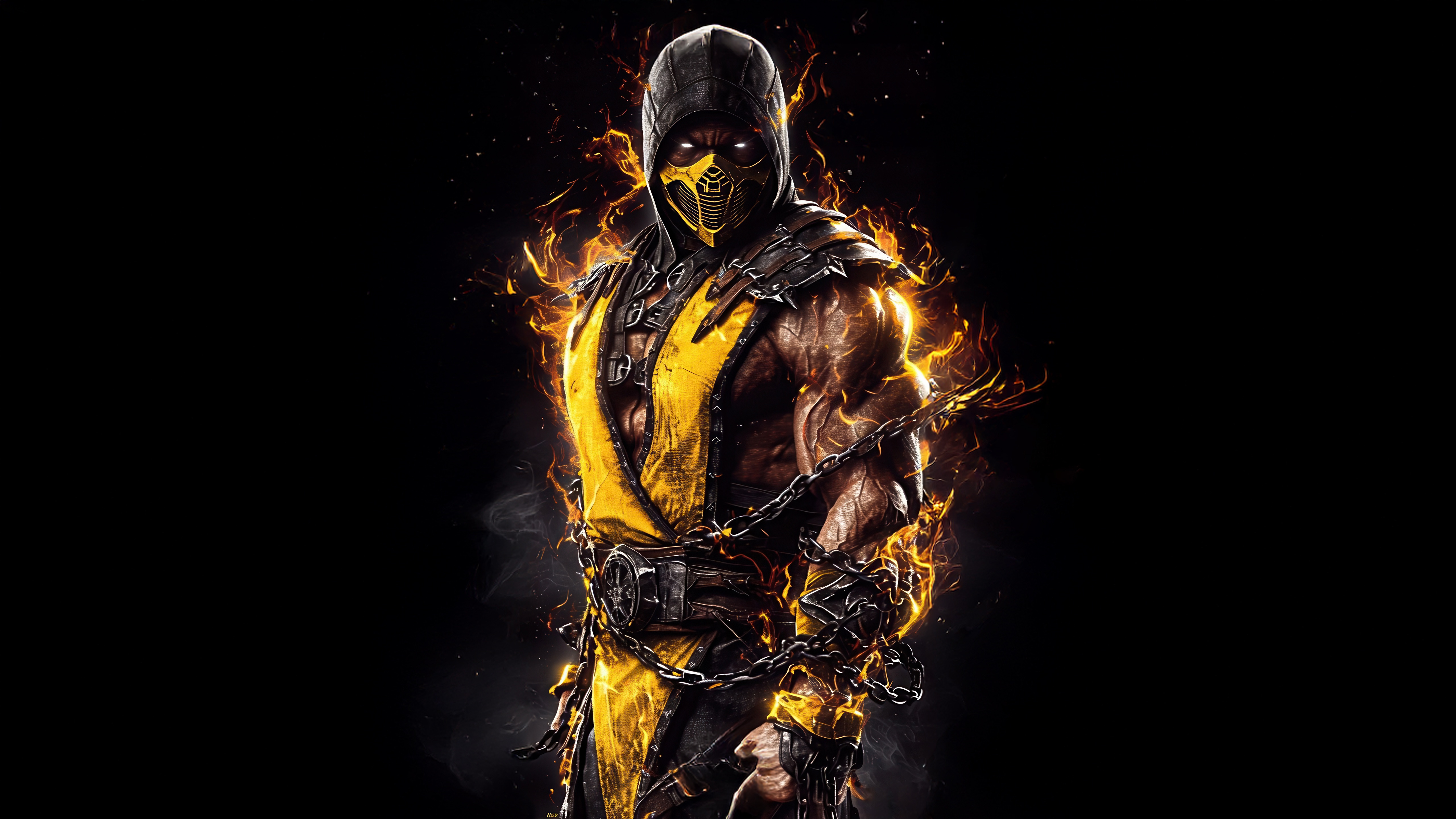 Scorpion from Mortal Kombat surrounded by fire HD Wallpaper