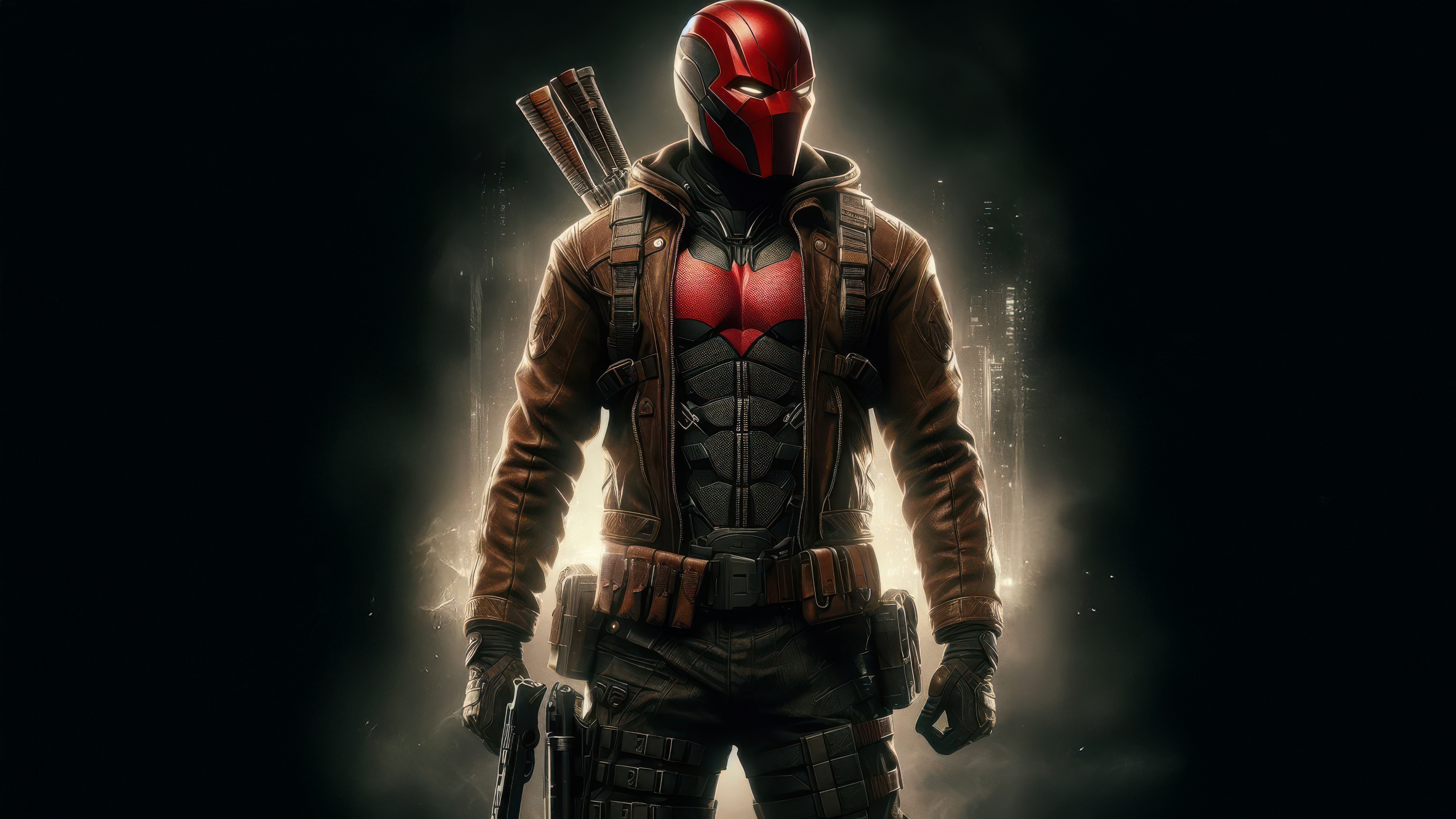 Red Hood standing with a gun and arrows HD Wallpaper