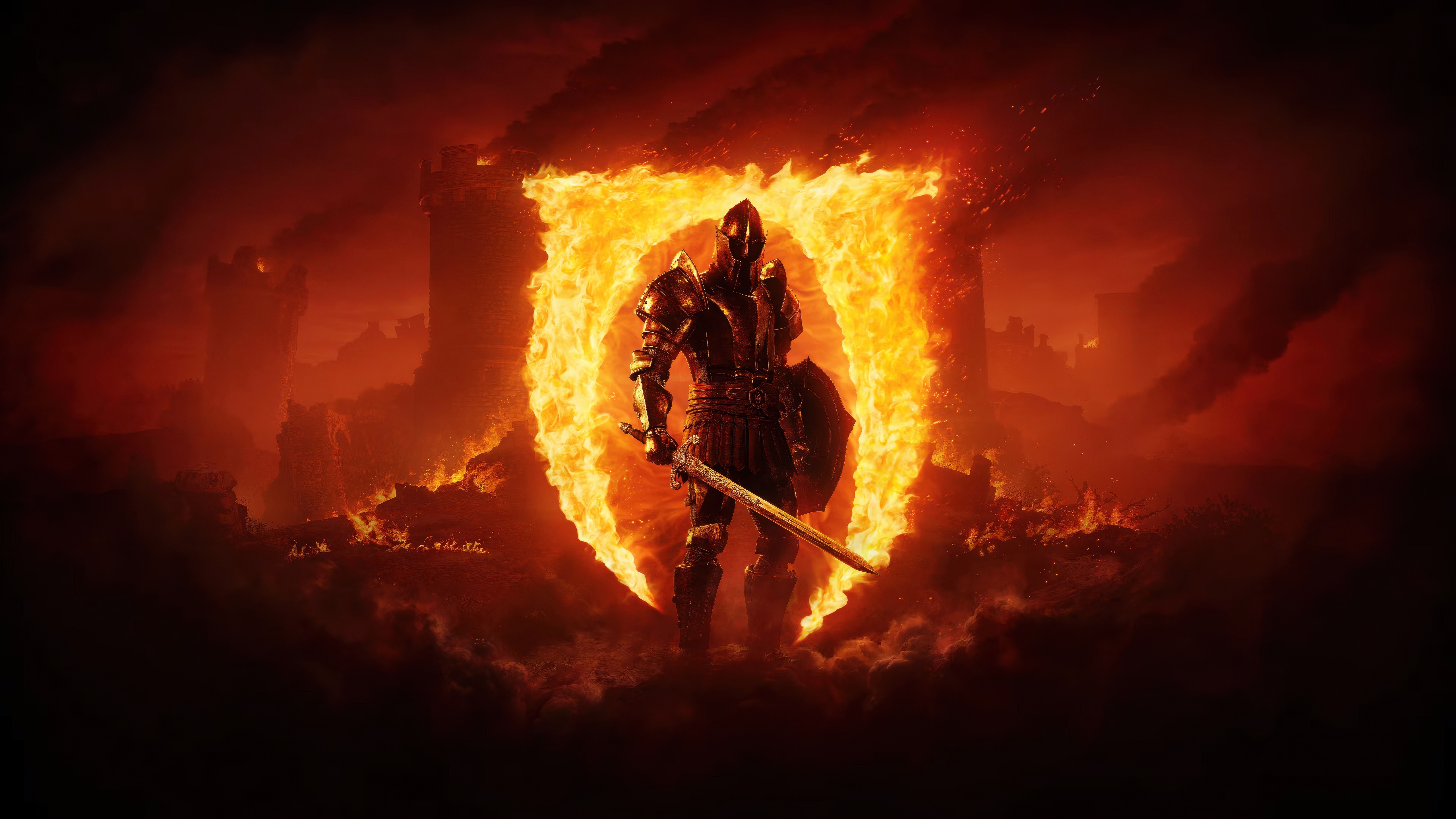 The Elder Scrolls IV Oblivion Knight in Fire HD Wallpaper