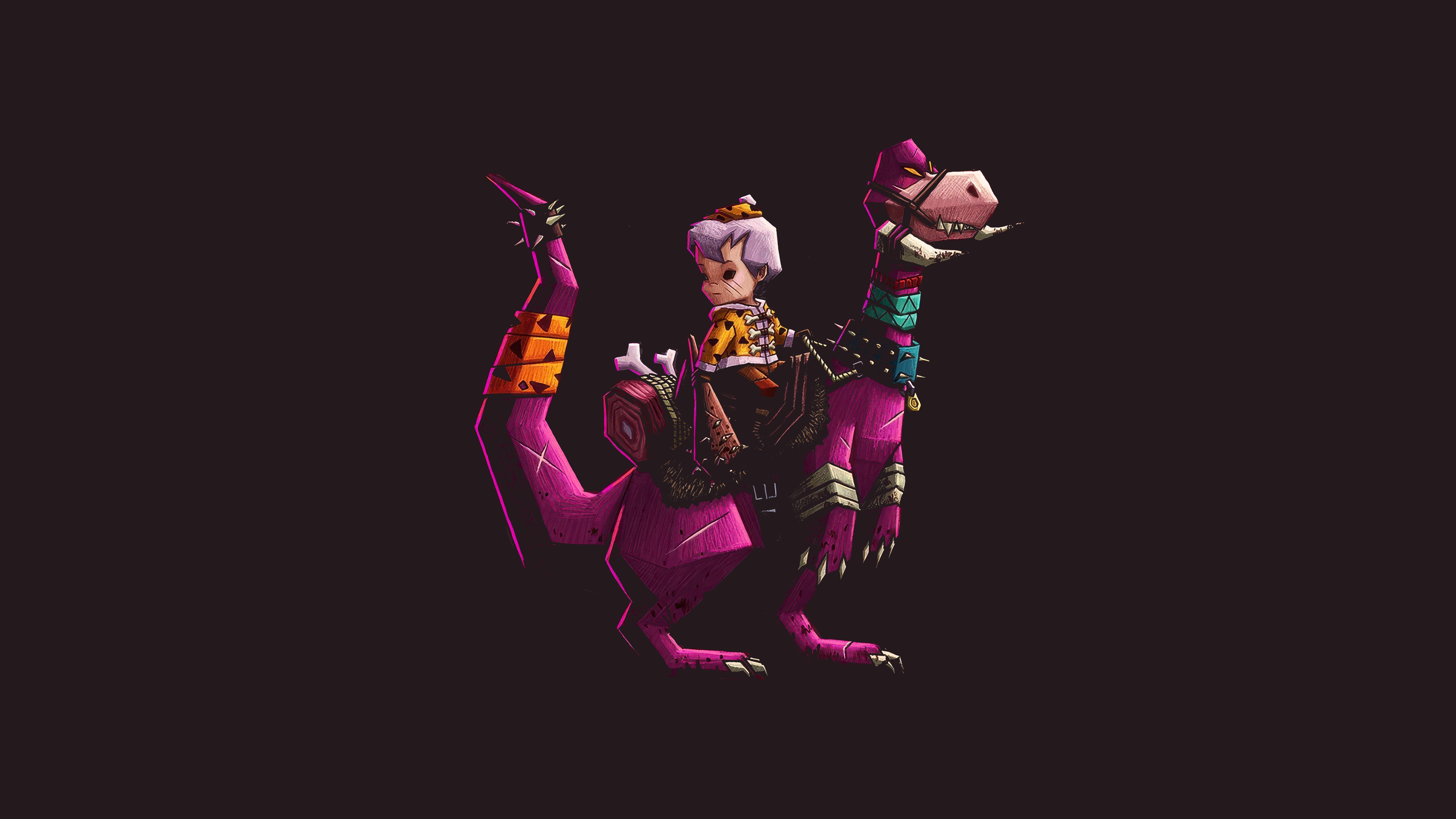 Bambam and Dino riding a purple dinosaur HD Wallpaper