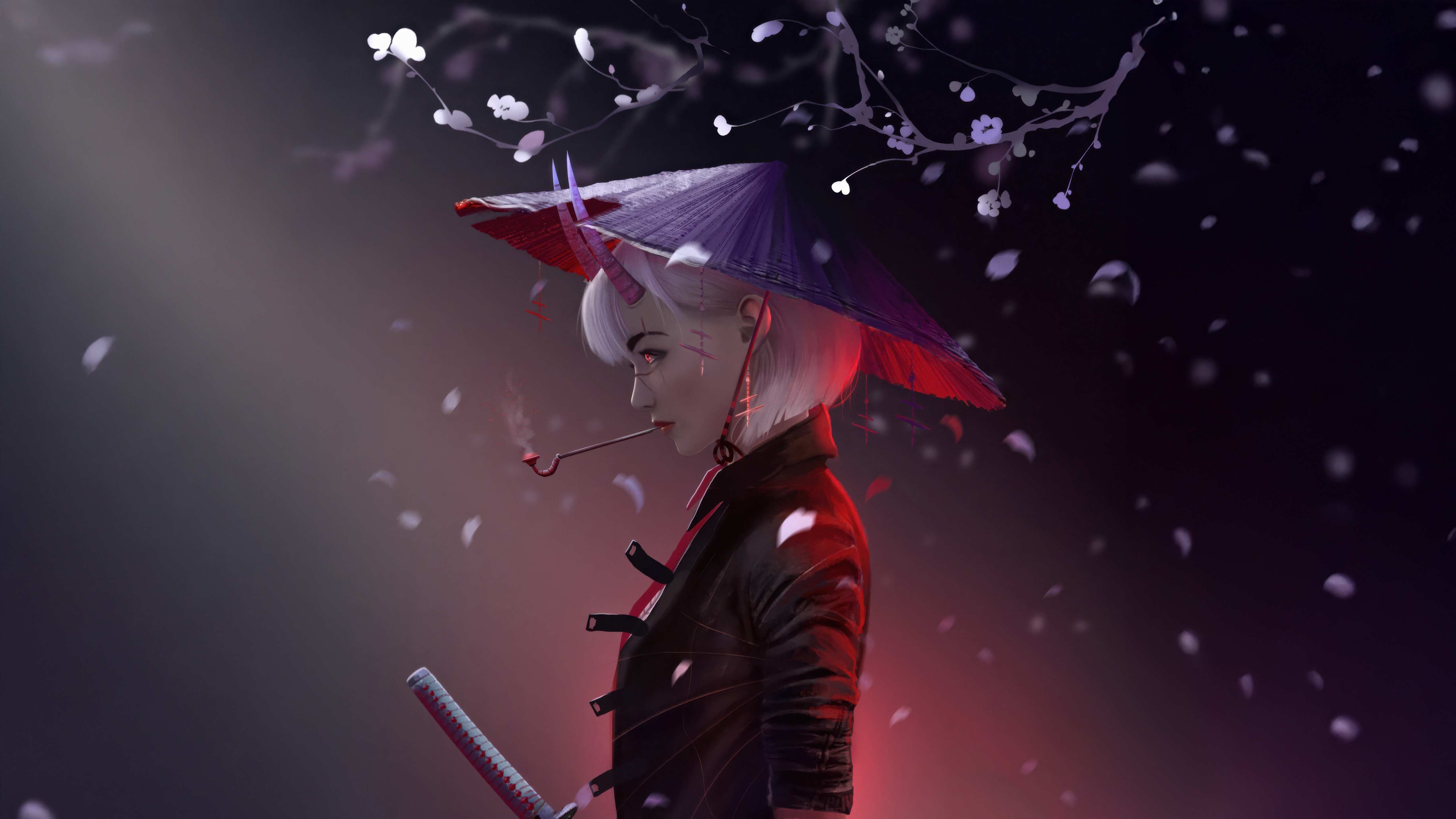 Spirit Runner with a Katana and Umbrella HD Wallpaper