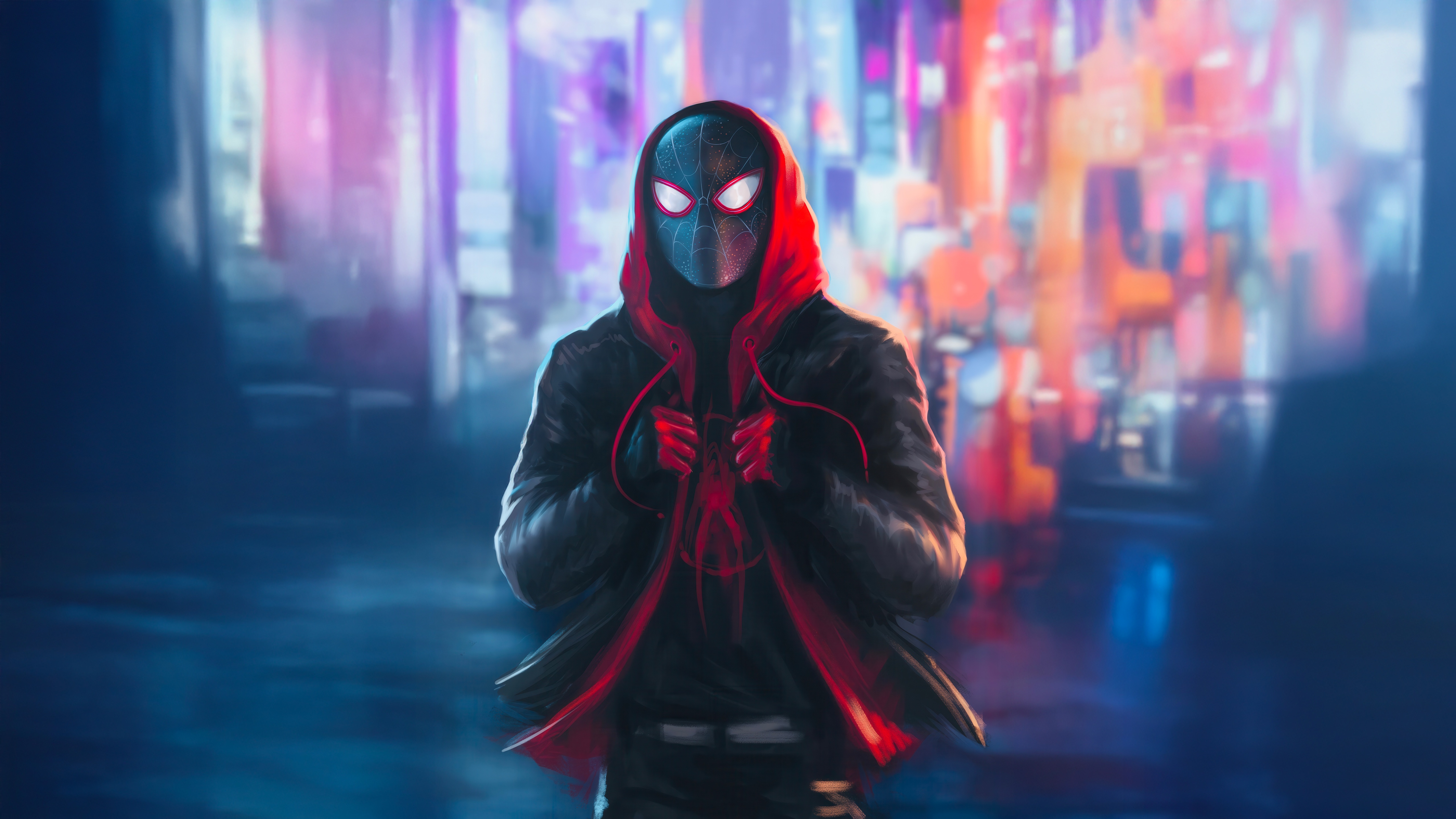 Miles Morales in a City at Night HD Wallpaper