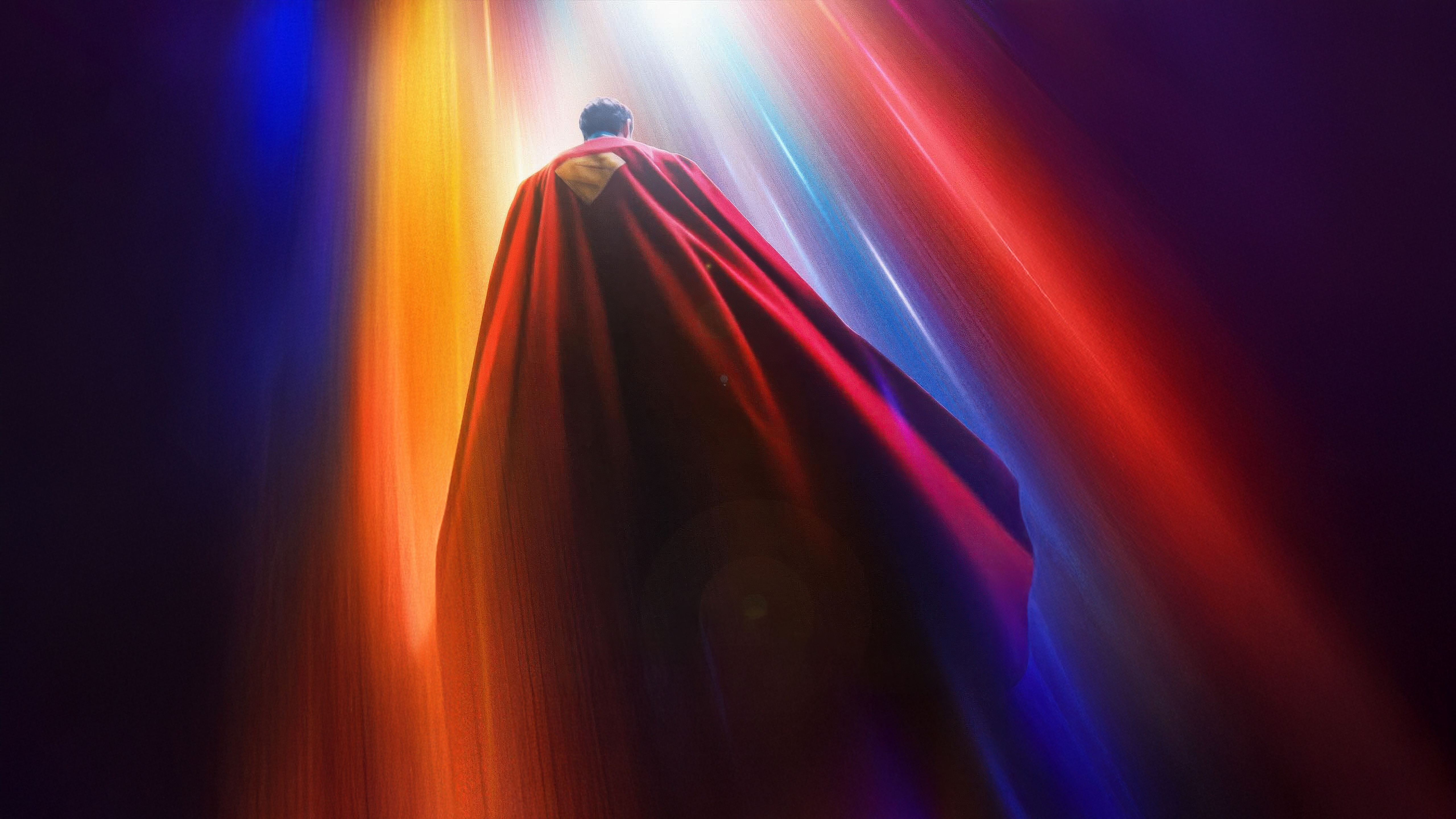 Superman flying through colorful light beams HD Wallpaper