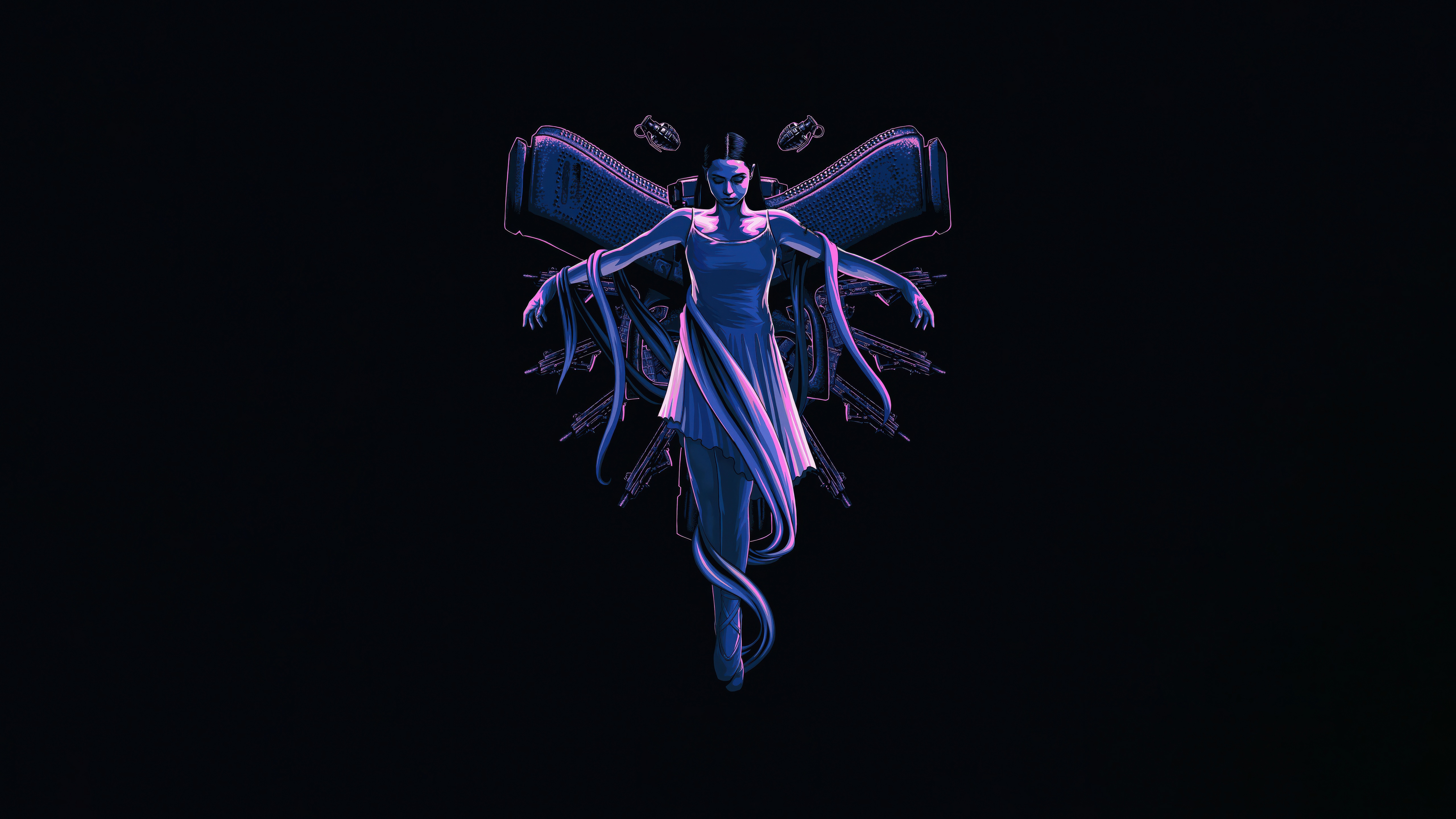 Ballerina with guns and grenades HD Wallpaper