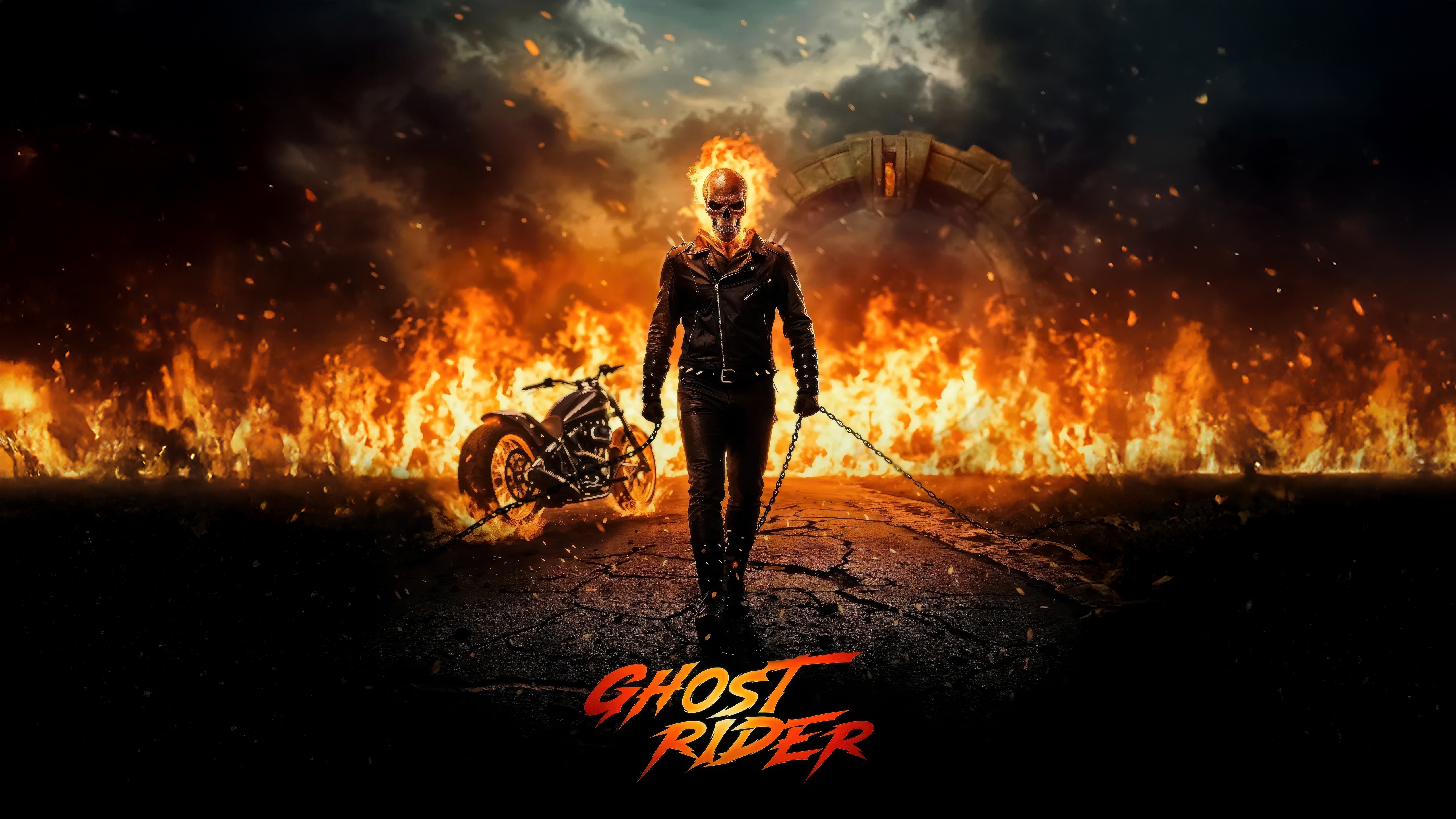 Ghost Rider Walking Through Fire HD Wallpaper
