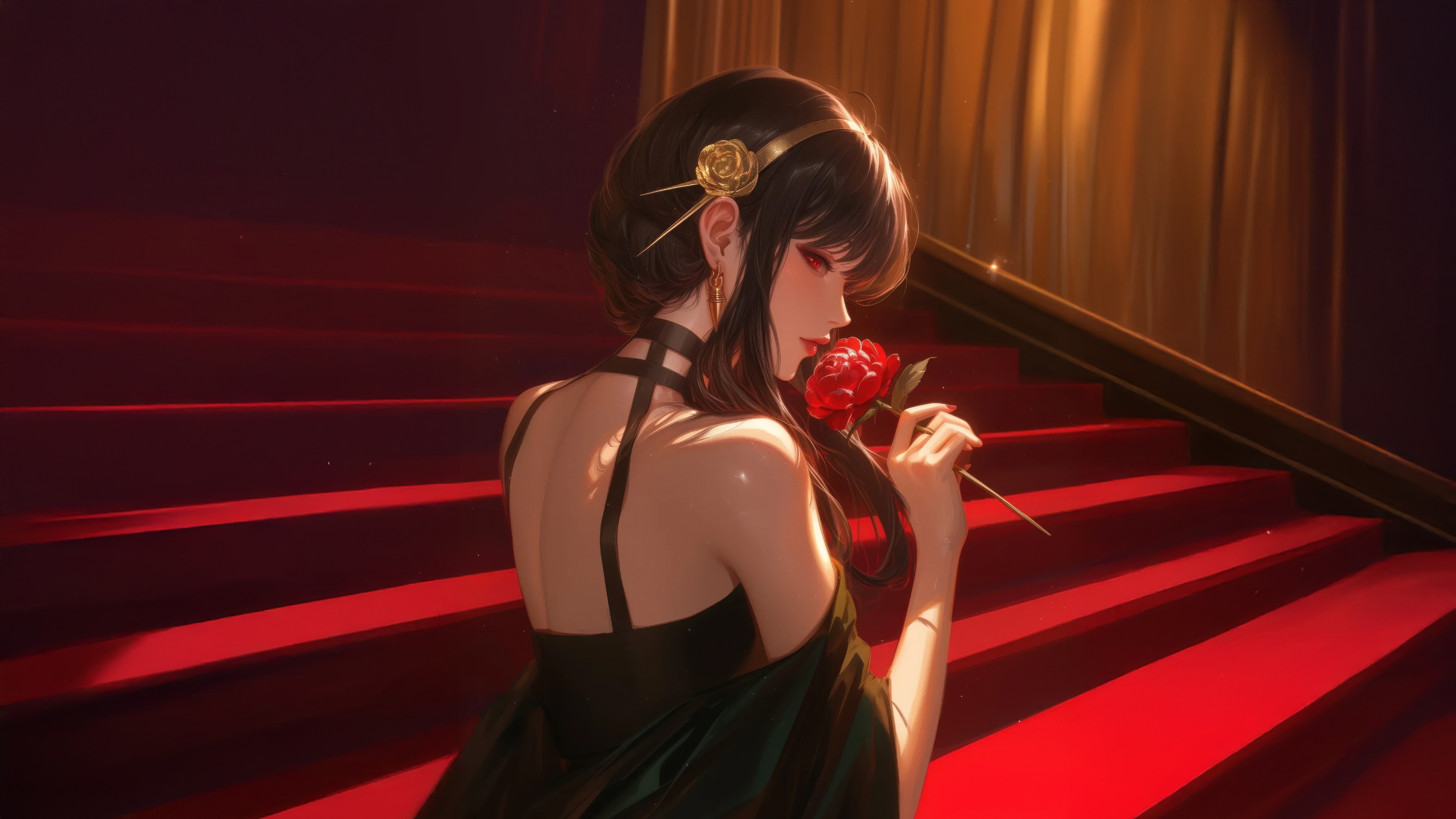 Yor Forger from Spy Family on red stairs HD Wallpaper