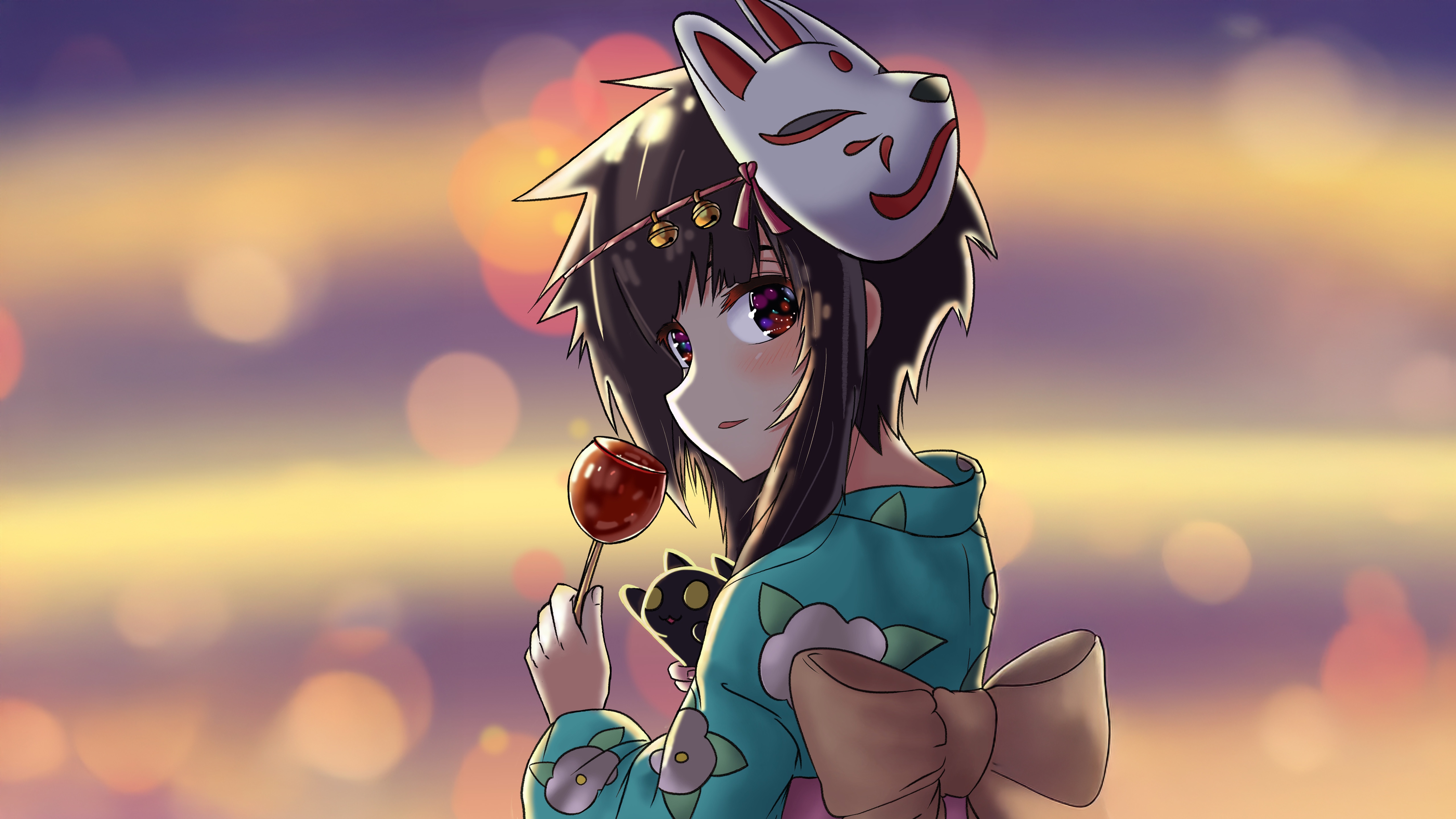 Megumin with a fox mask and candy apple HD Wallpaper
