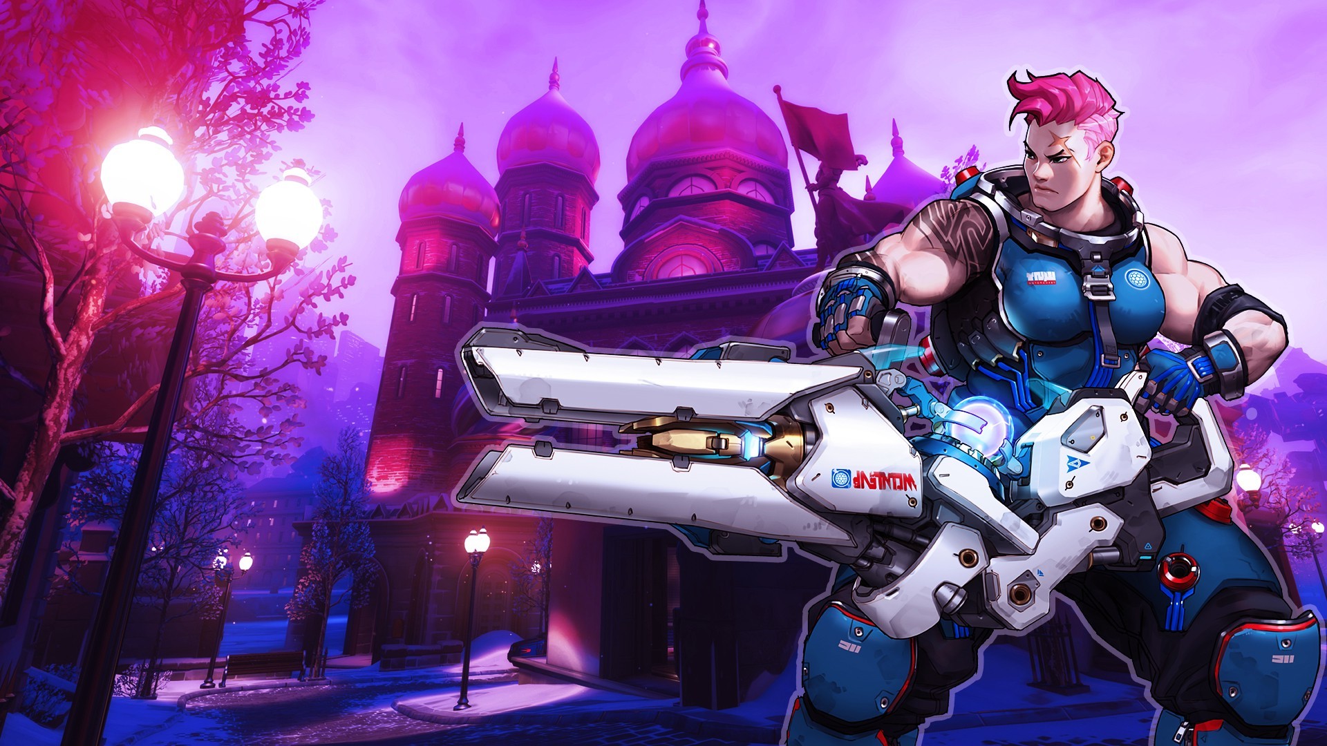 Zarya from Overwatch with a large weapon HD Wallpaper