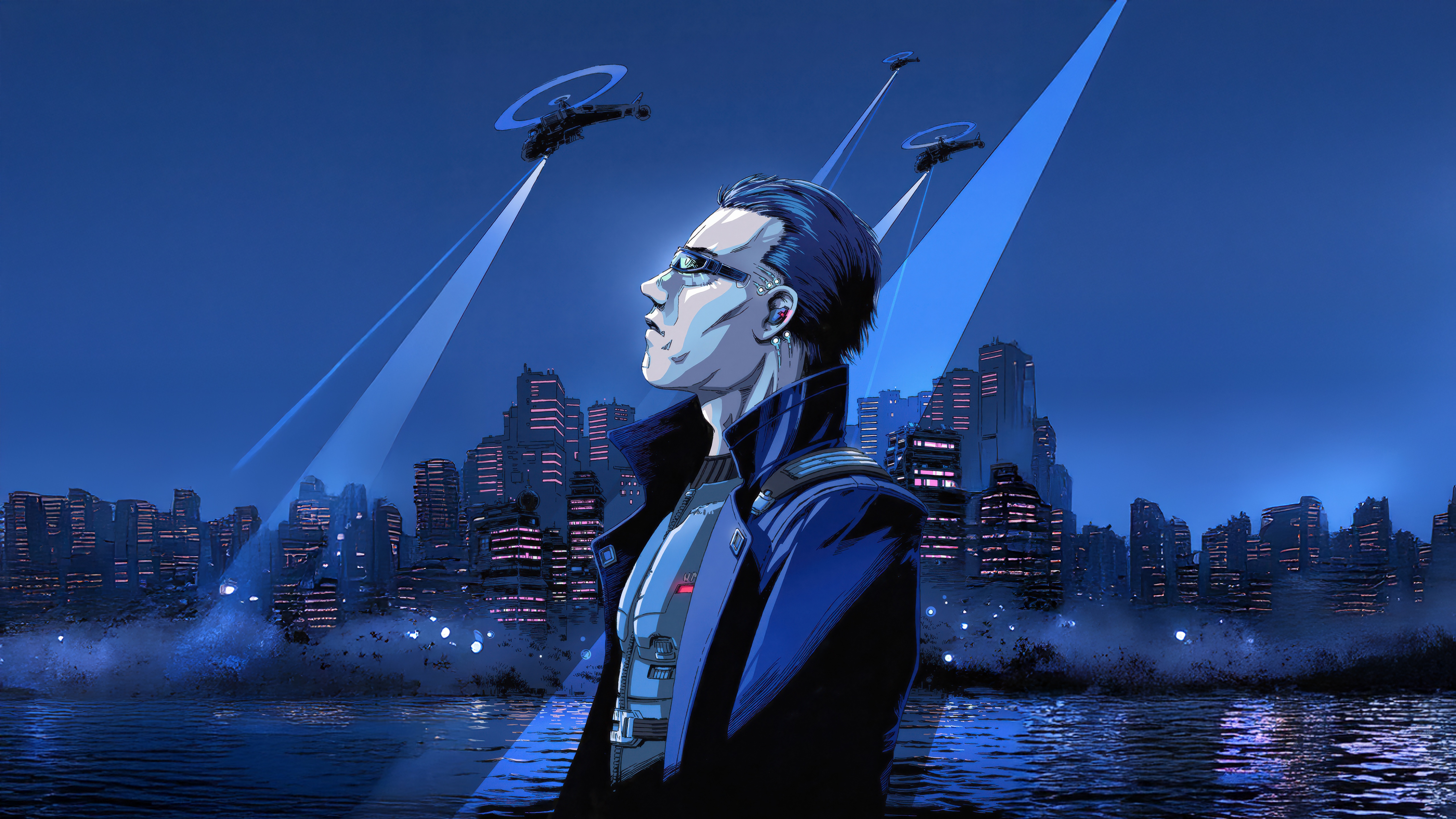 Deus Ex Illustration of a man in a futuristic city HD Wallpaper