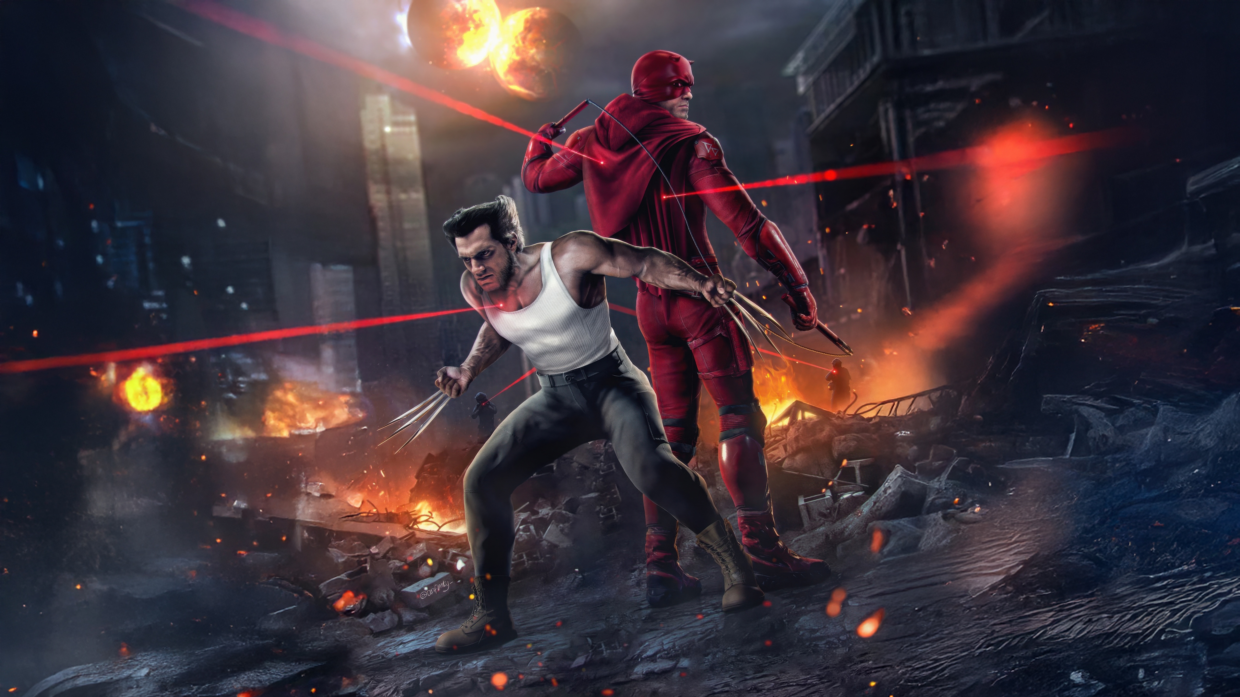 Wolverine and Daredevil in a Destroyed City HD Wallpaper