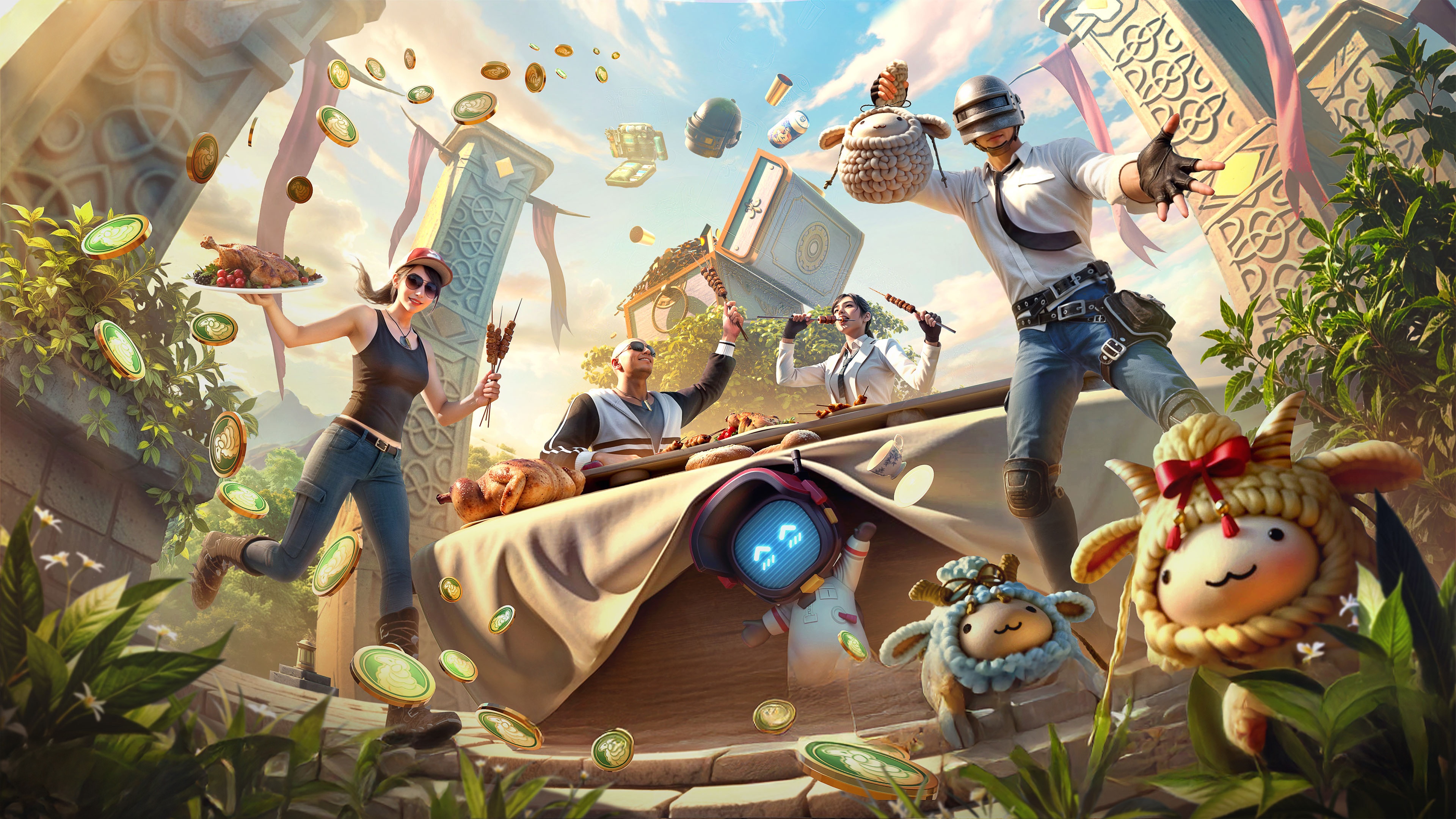 PUBG Mobile 2025 Game Characters and Food HD Wallpaper