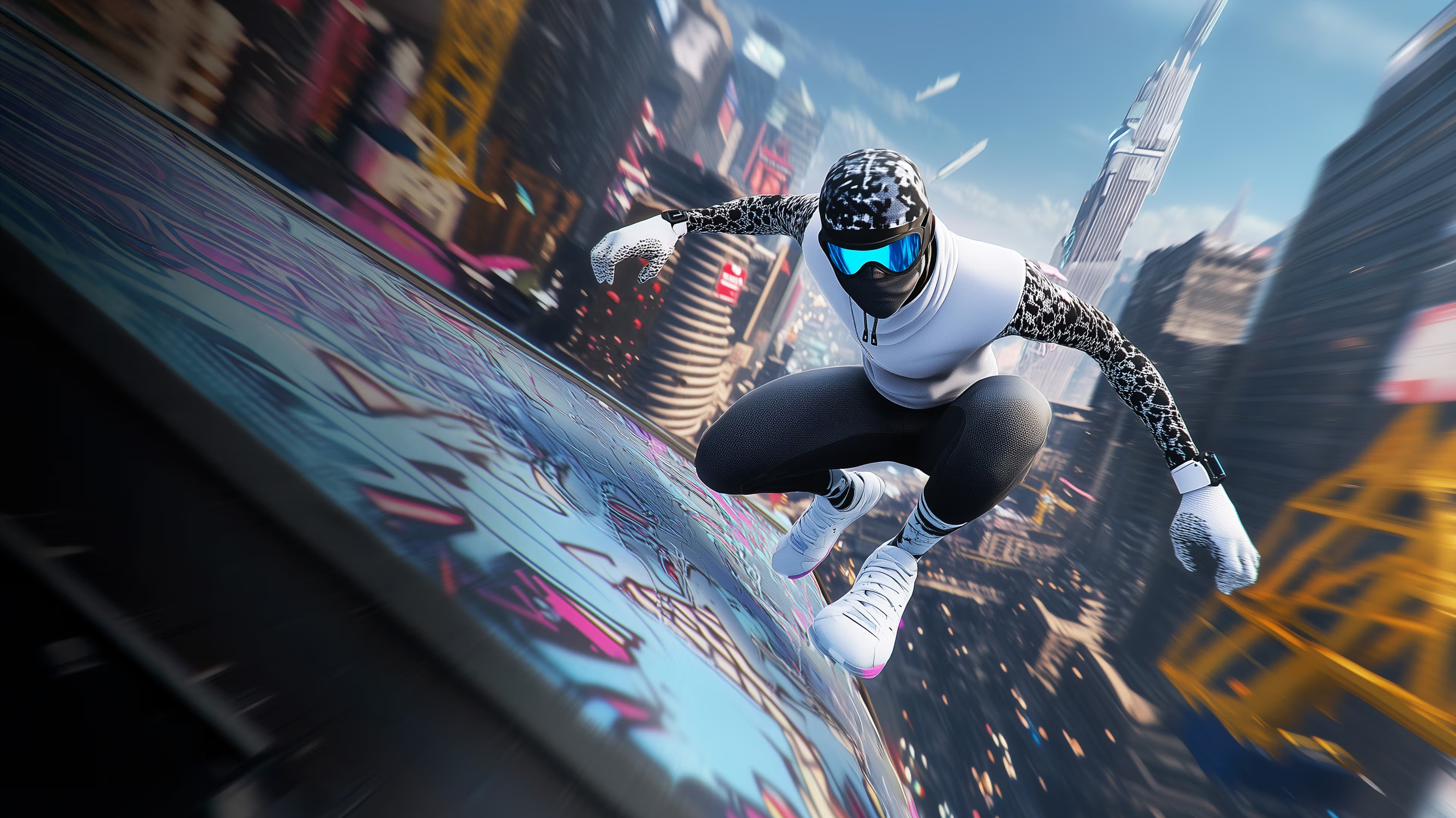 Parkour on Rooftops in a Futuristic City HD Wallpaper