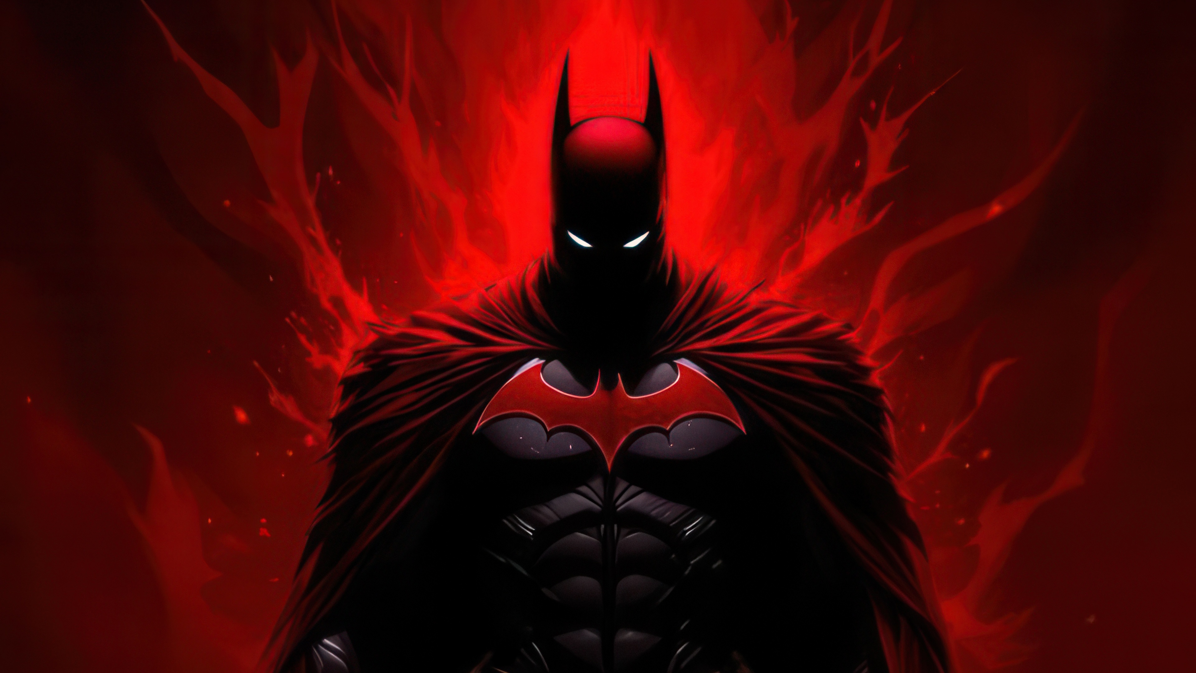 Batman with red accents and dark background HD Wallpaper