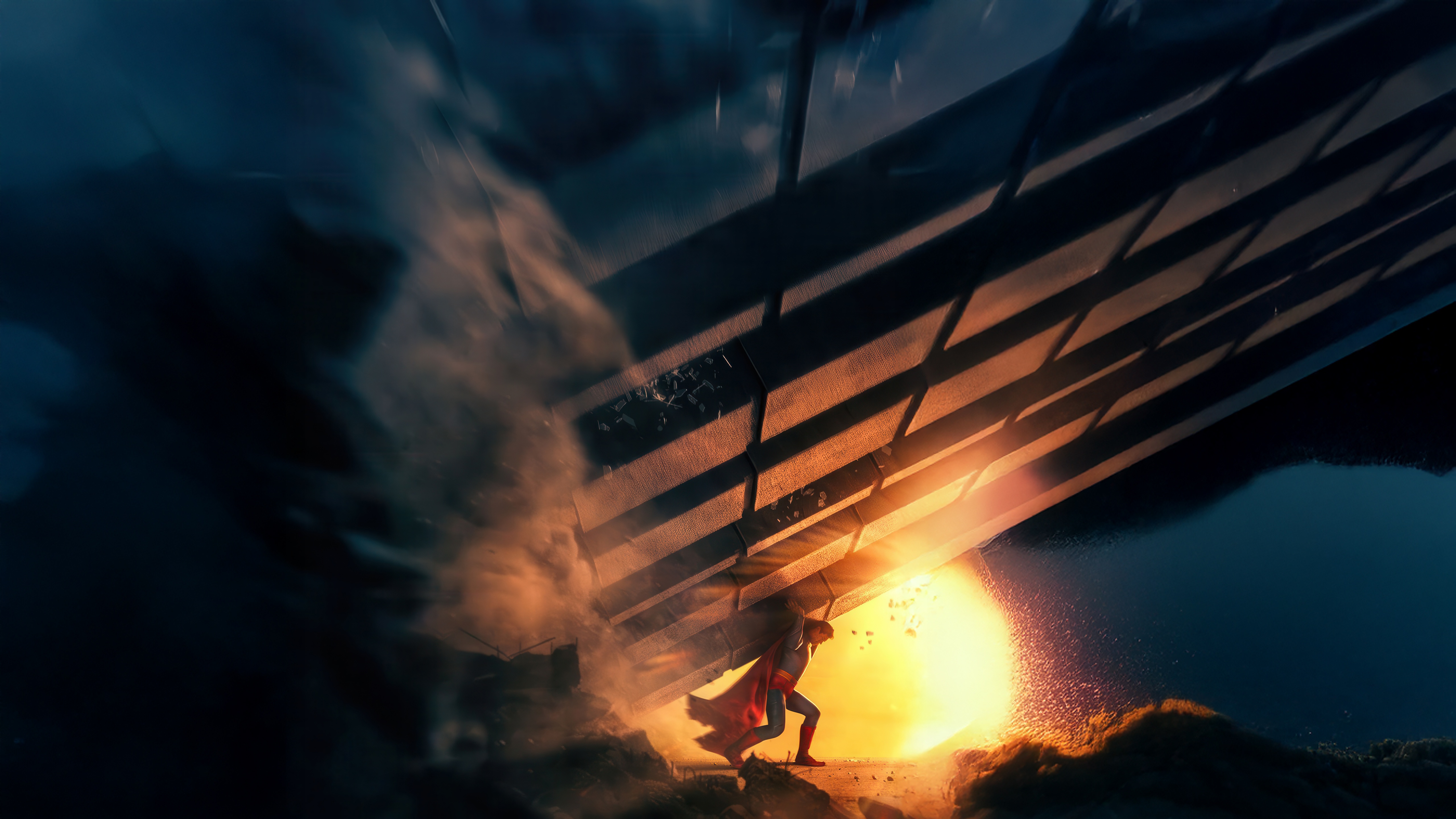 Superman holding up a large structure HD Wallpaper