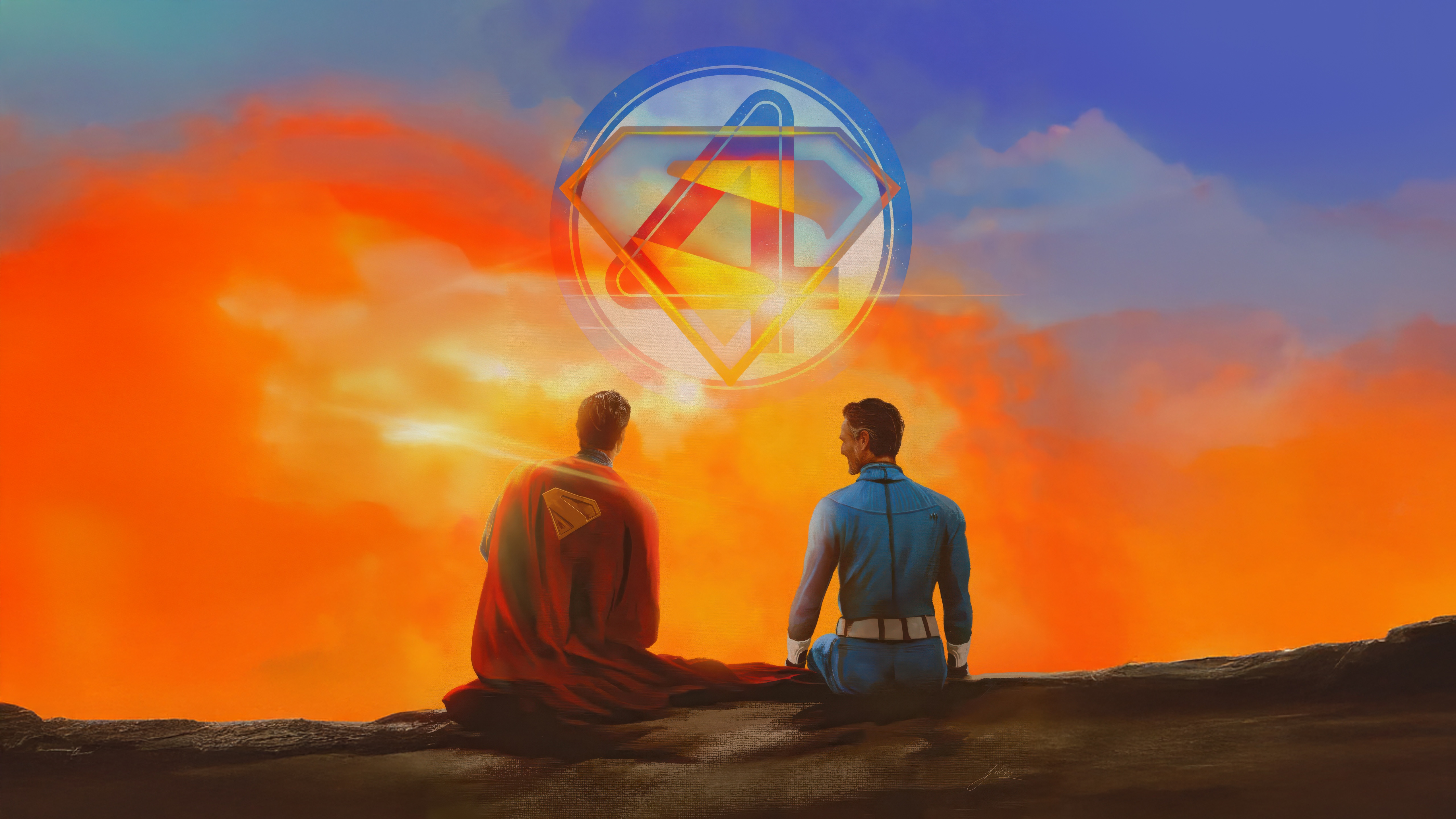 Mister Fantastic and Superman Sit Under a Logo HD Wallpaper