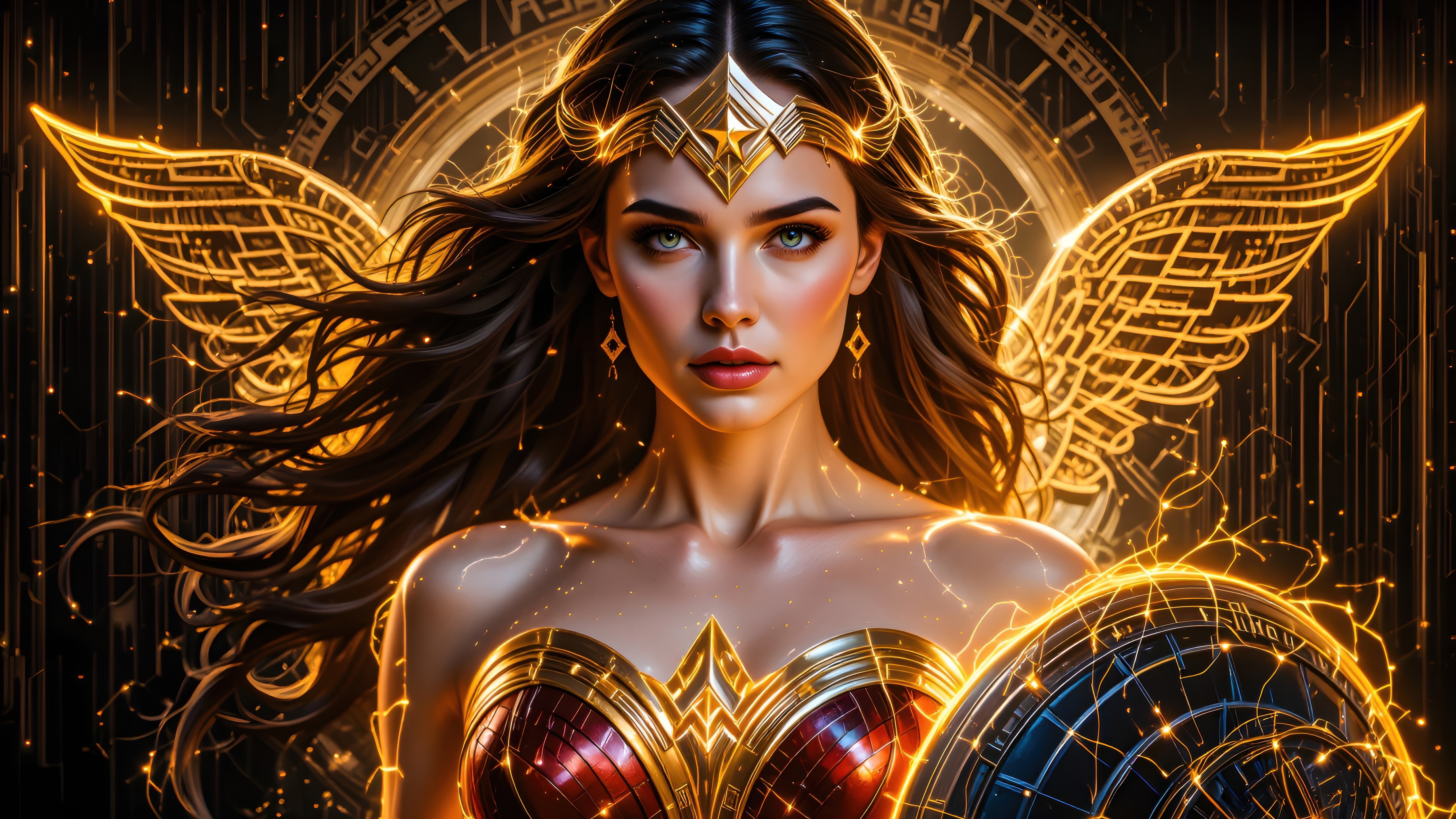 Wonder Woman with Golden Wings and Shield HD Wallpaper