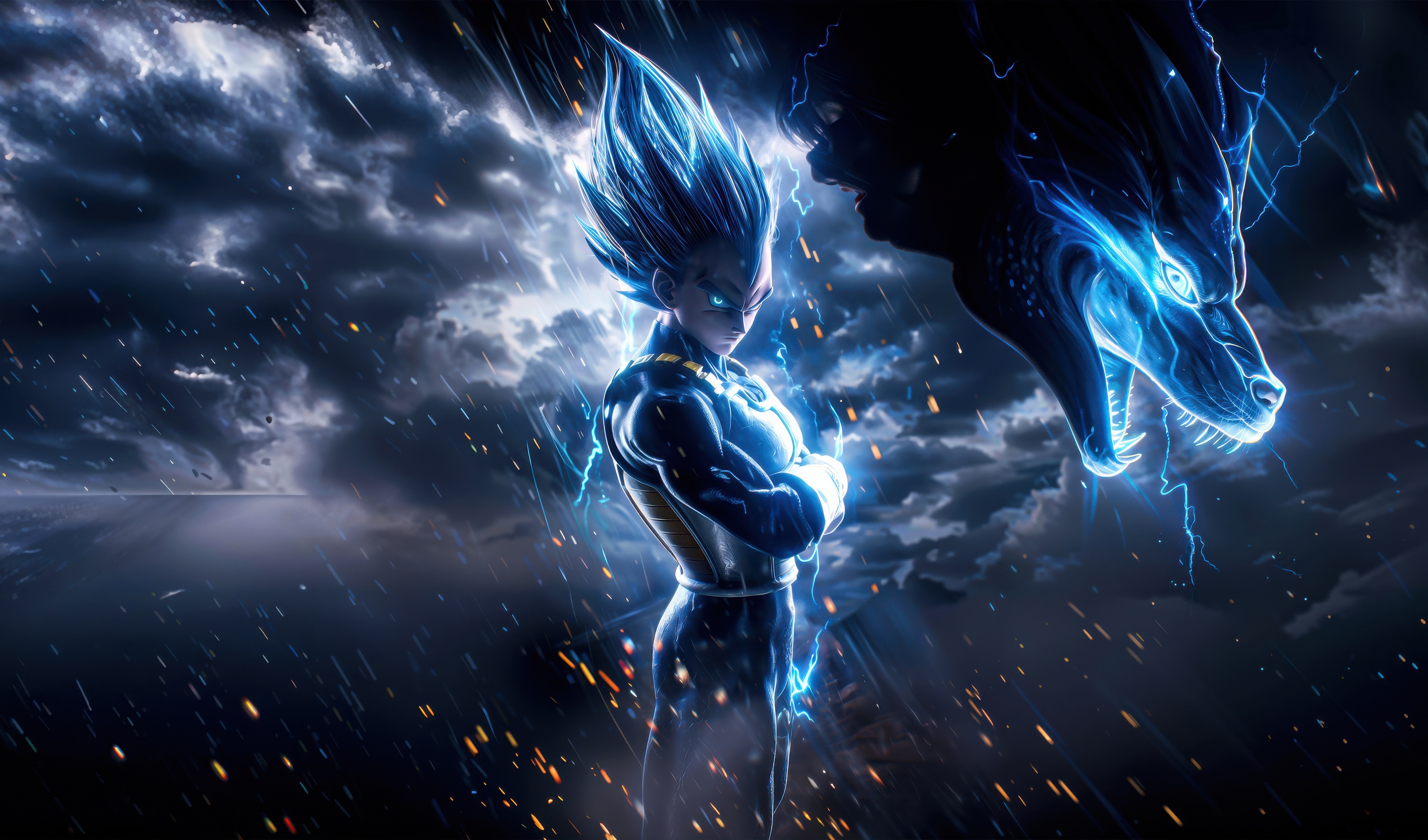 Vegeta and a blue lightning dragon HD Wallpaper