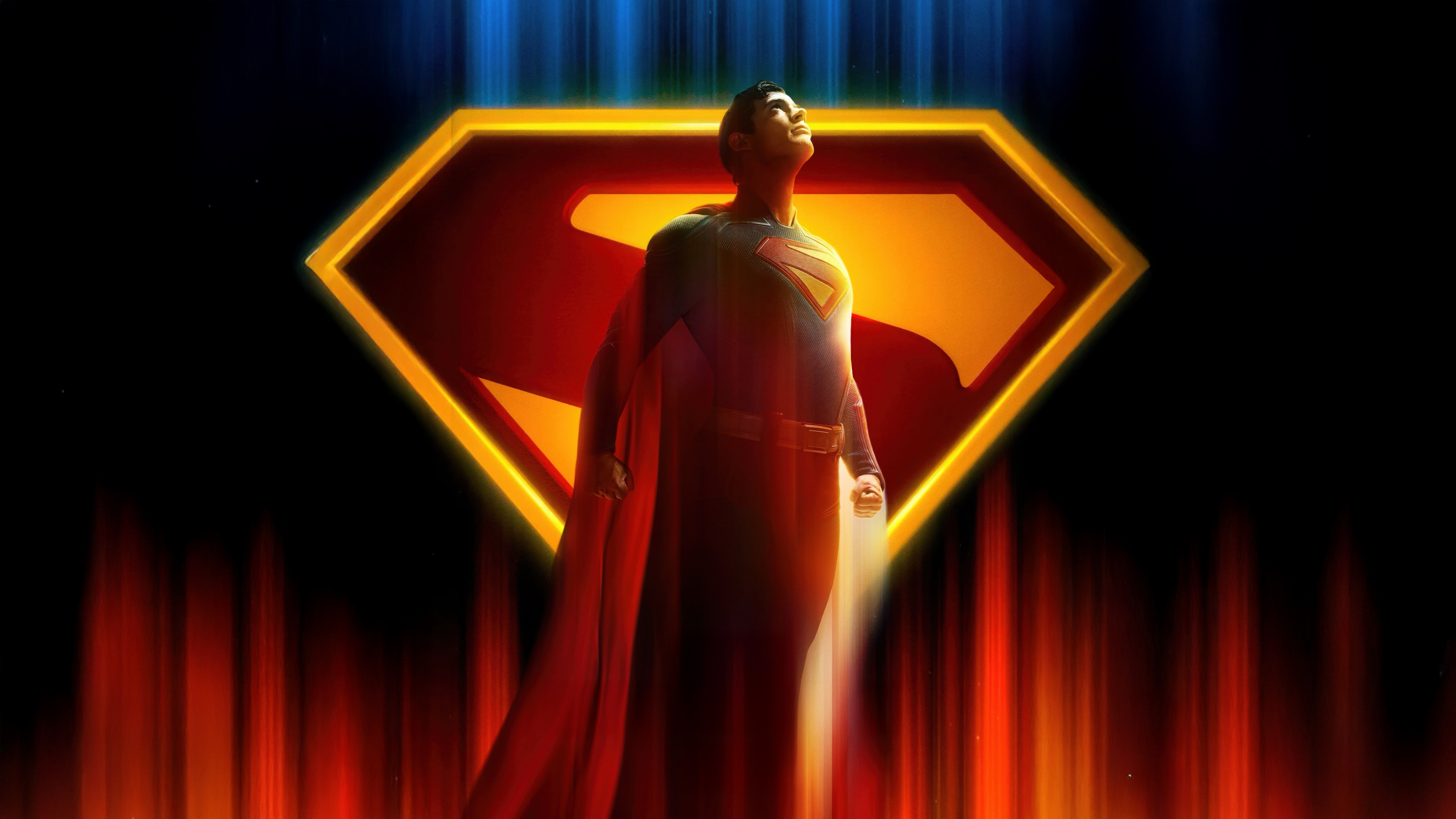 Superman Looking Upwards with the Superman Logo HD Wallpaper