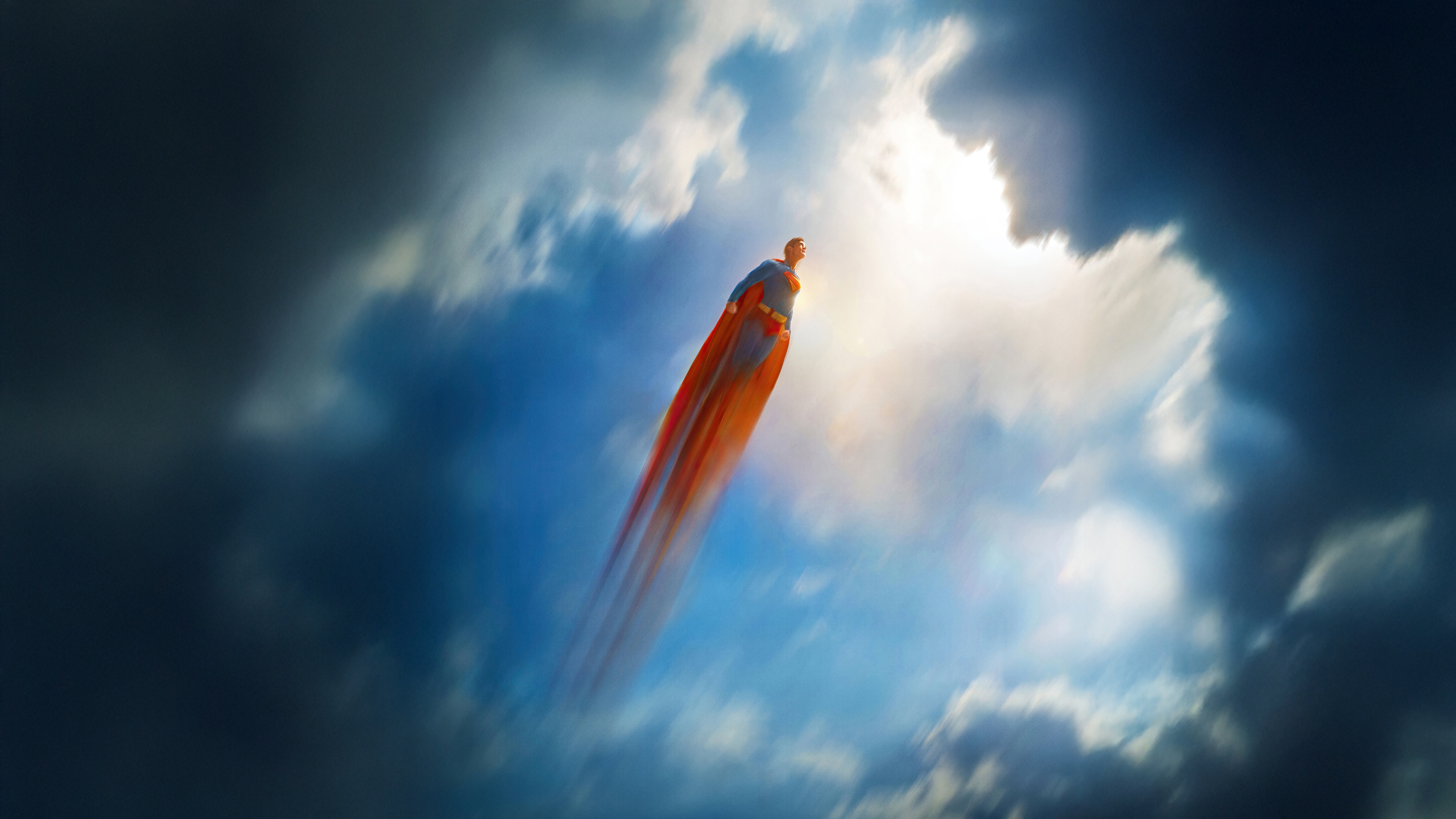 Superman Soaring Through Clouds HD Wallpaper