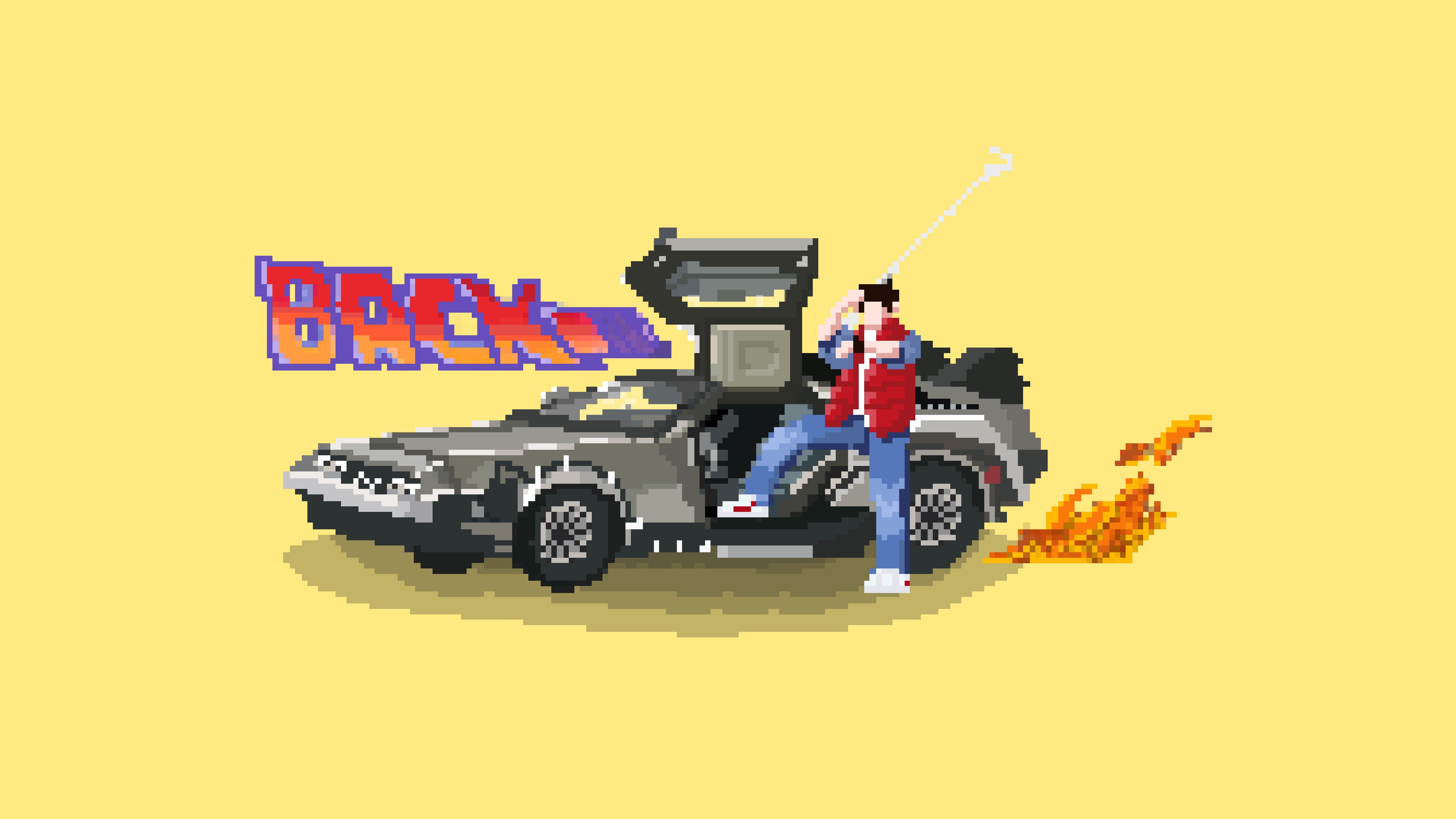 Back to the Future Pixel Art DeLorean HD Wallpaper