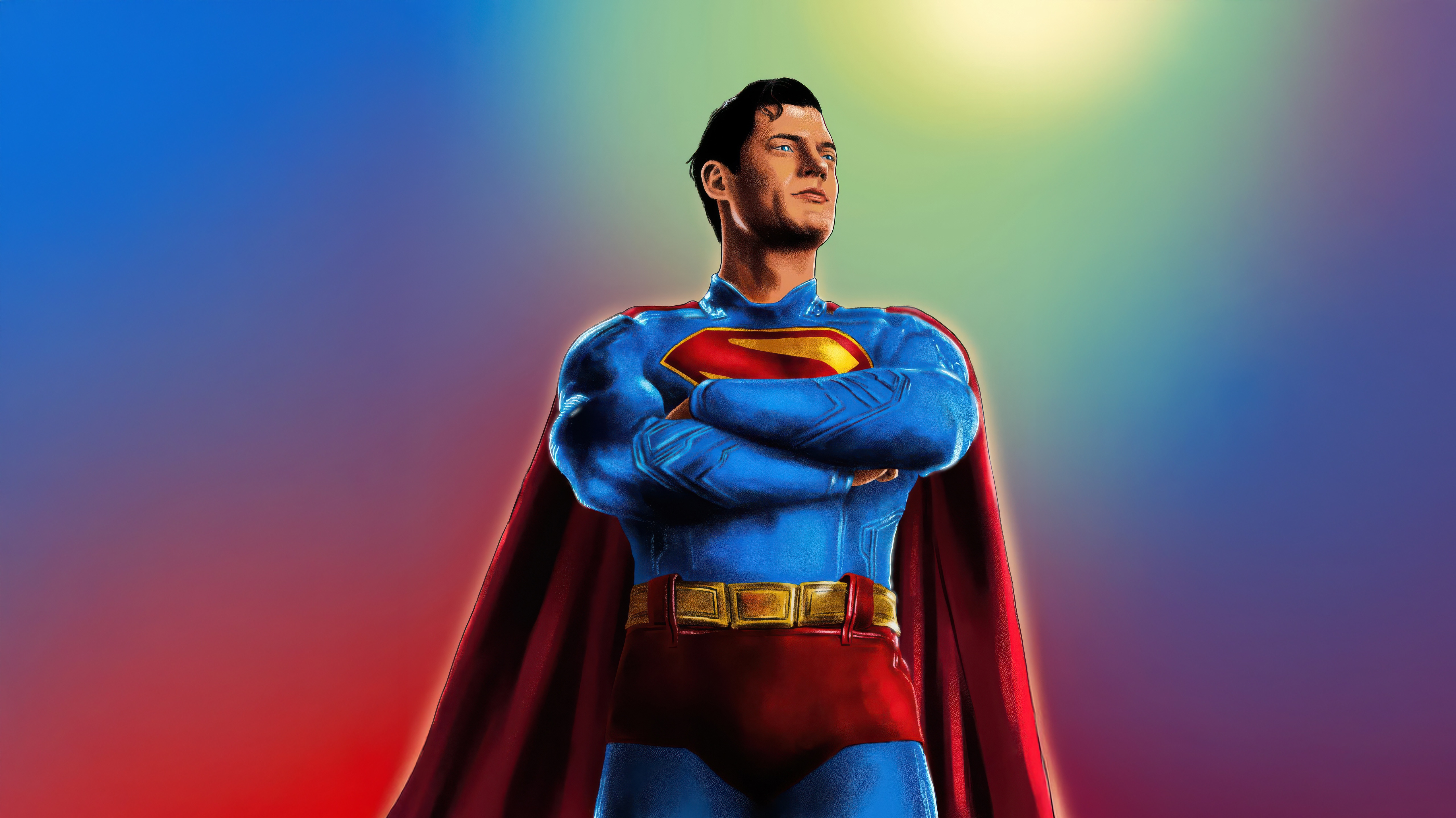 Superman with arms crossed against a colorful background HD Wallpaper