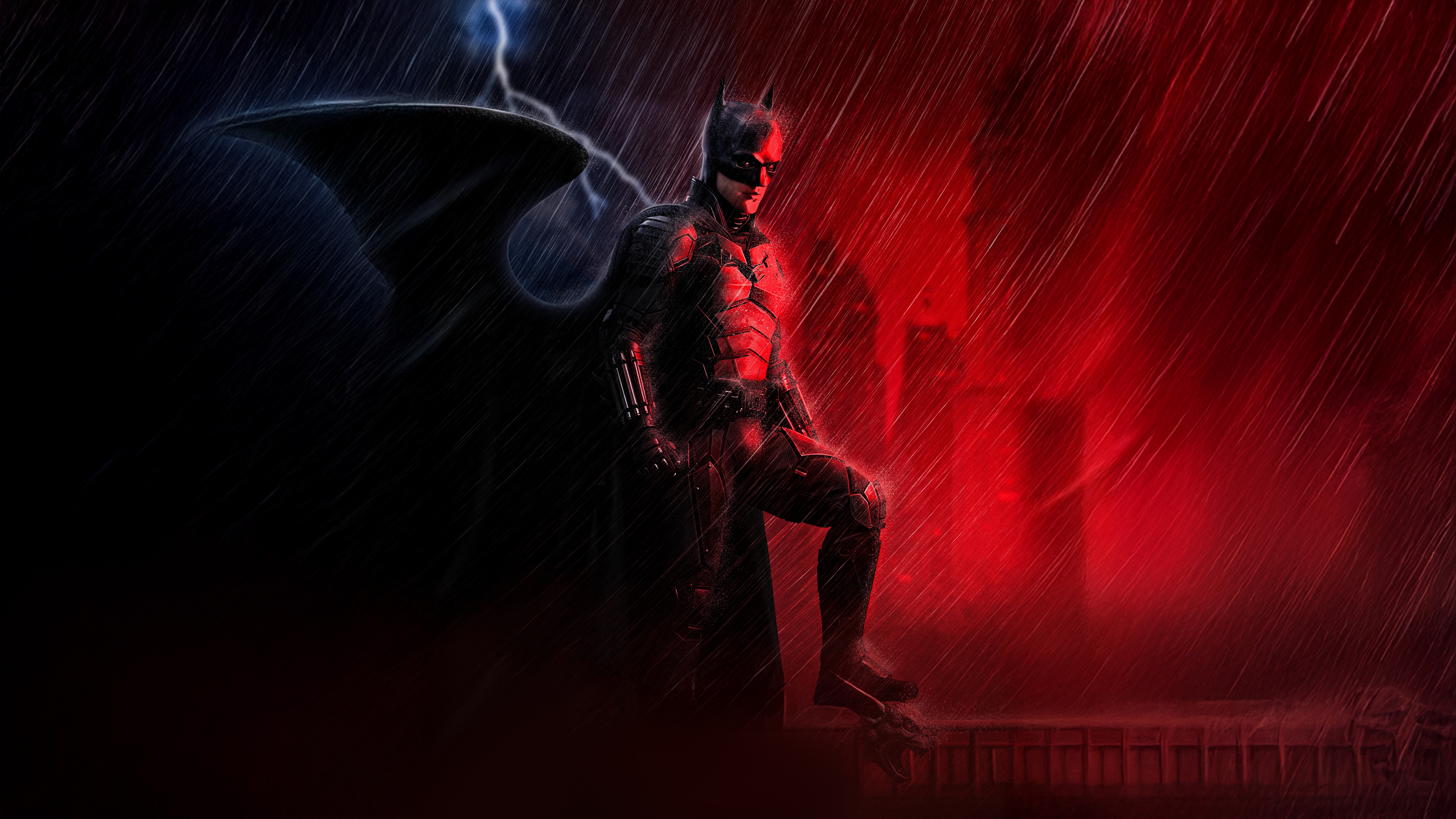 Batman in the rain with lightning HD Wallpaper