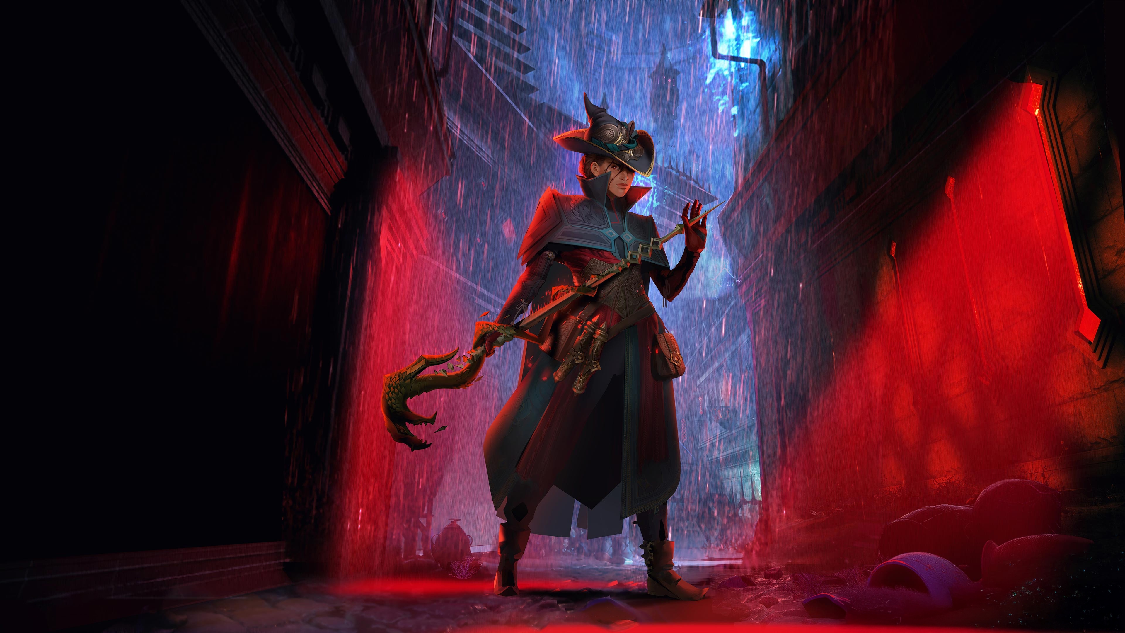 The Veilguard character in a rainy alley HD Wallpaper