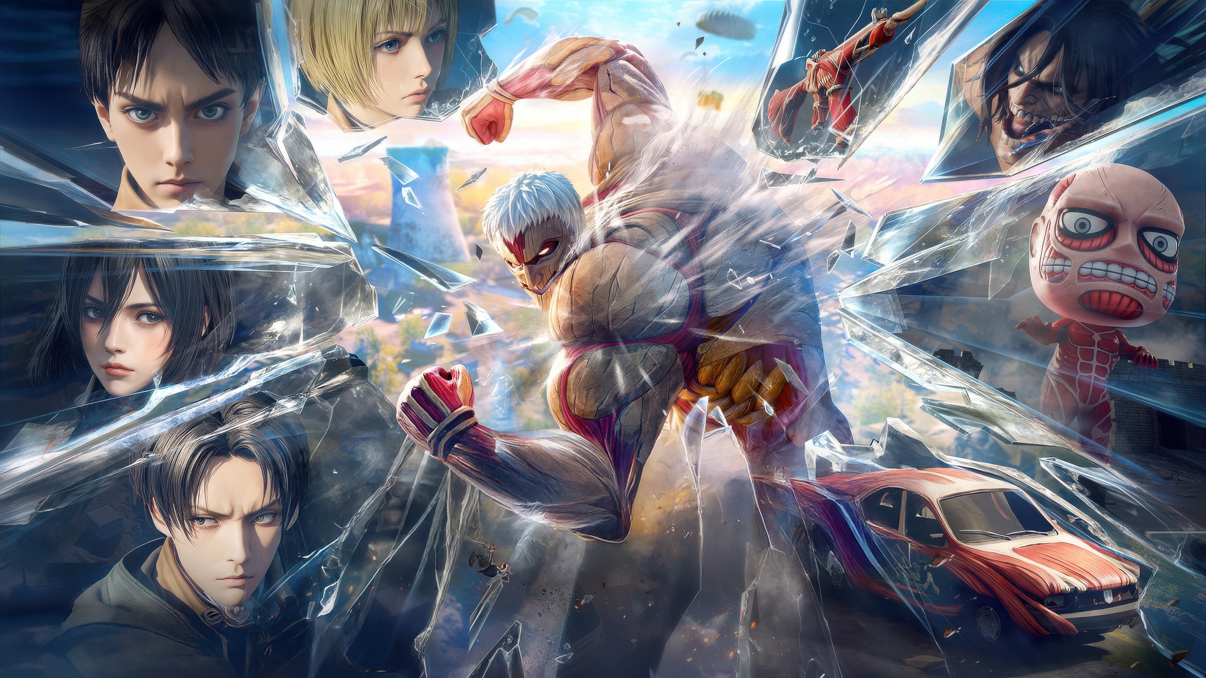 Attack on Titan Characters and Armored Titan in PUBG Mobile HD Wallpaper