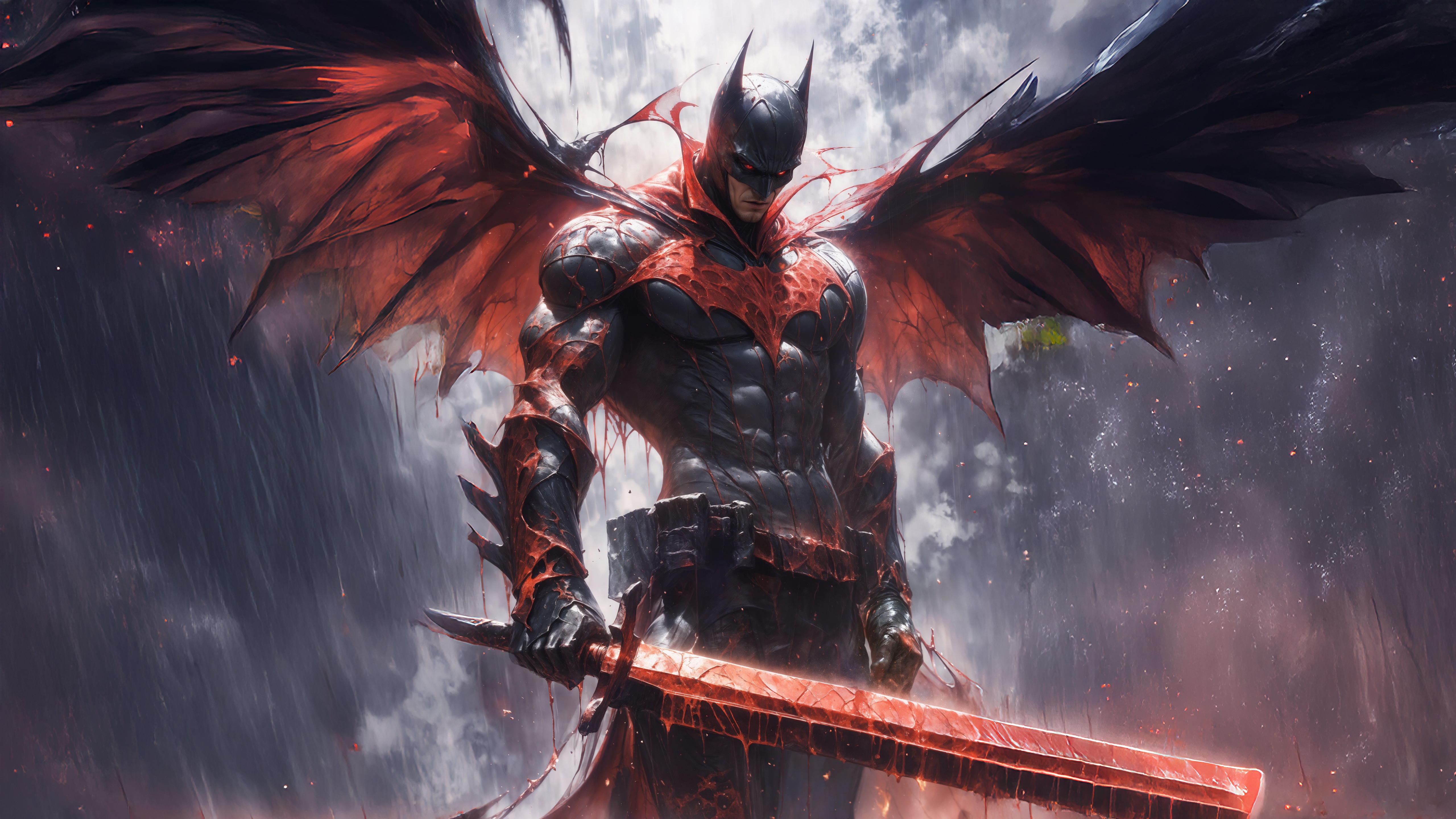 Batman Reborn with Red Wings and Sword HD Wallpaper