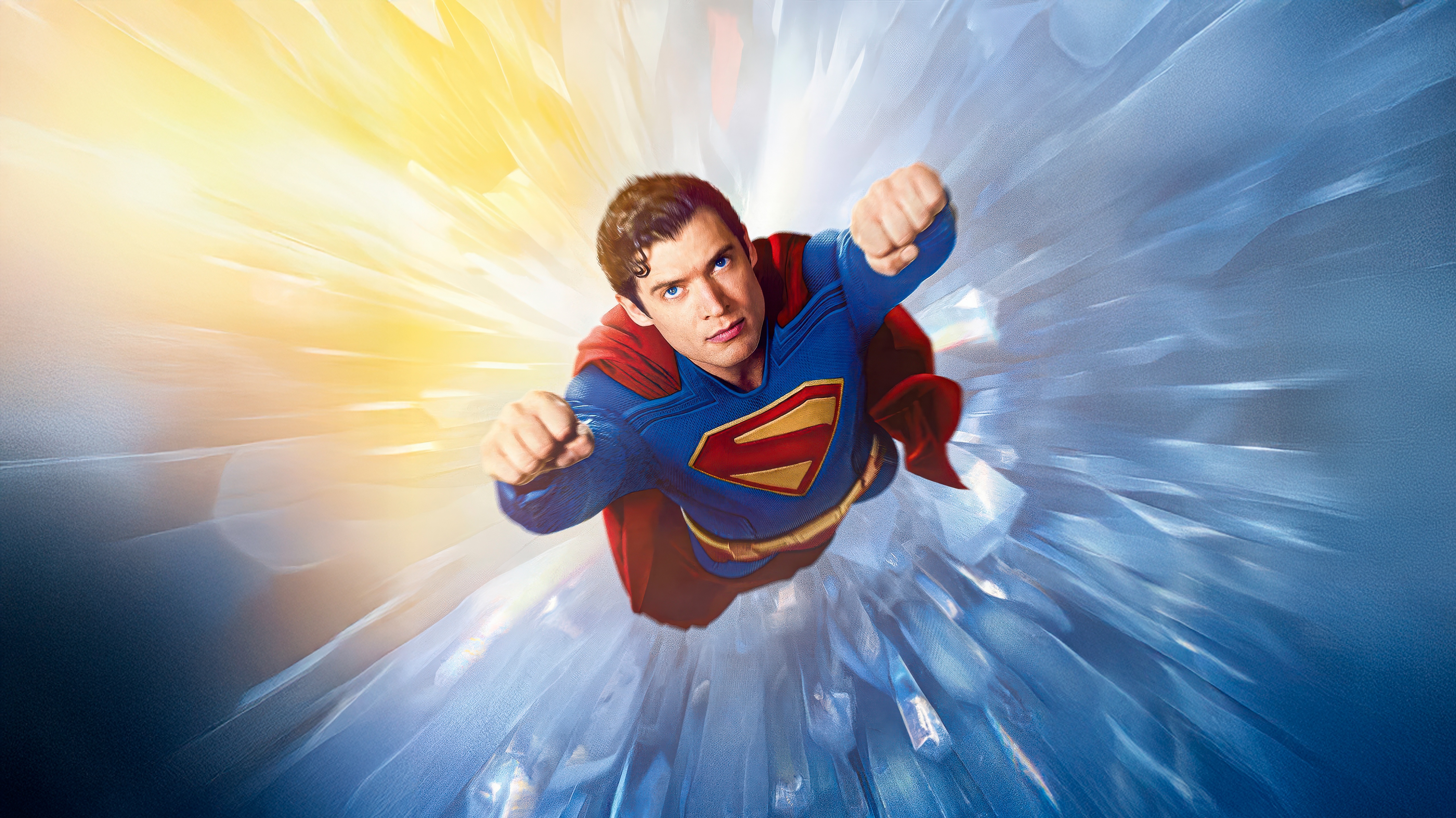 Superman flying through a tunnel of light HD Wallpaper