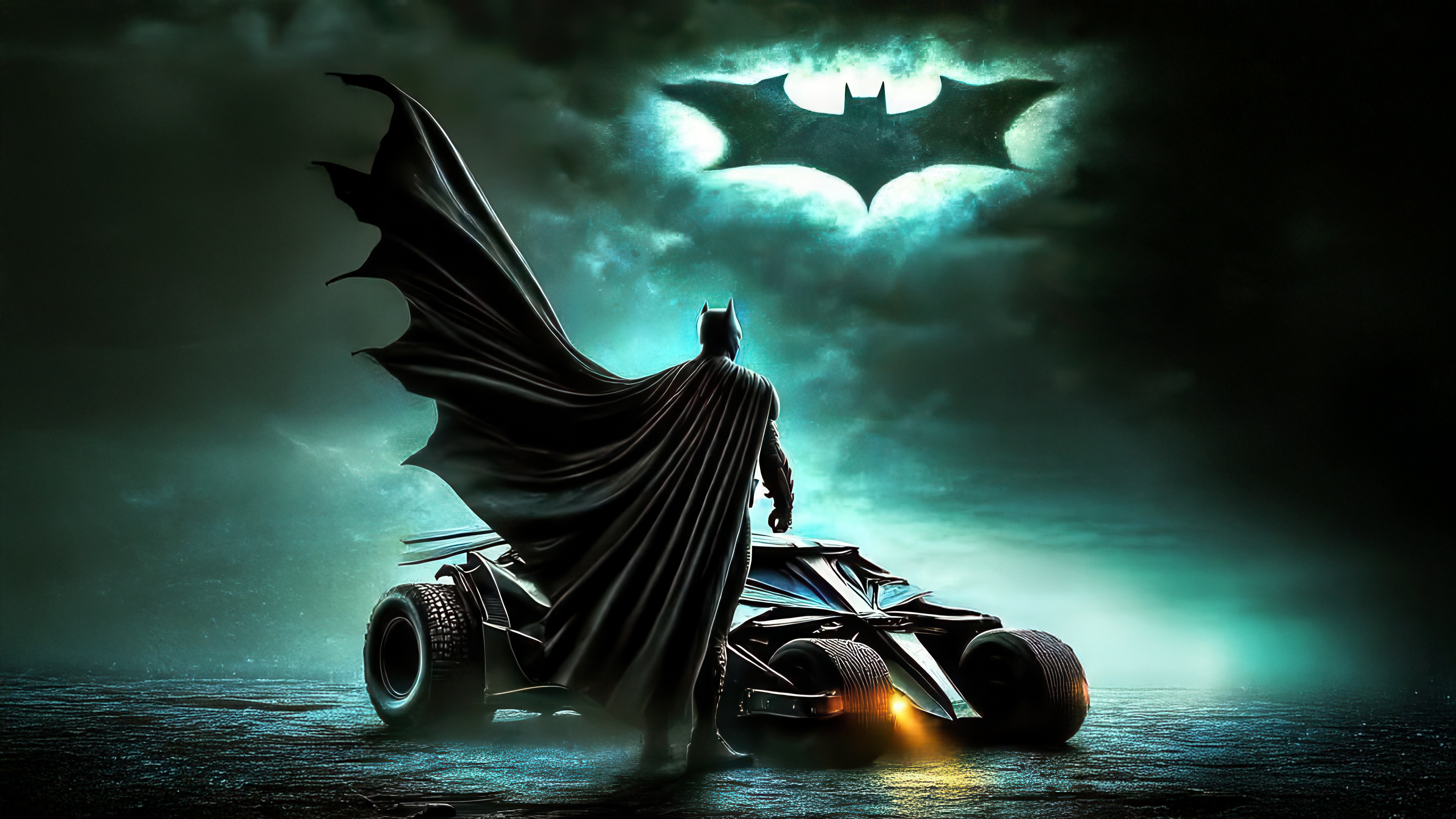 Batman and the Bat-Signal in the Clouds HD Wallpaper