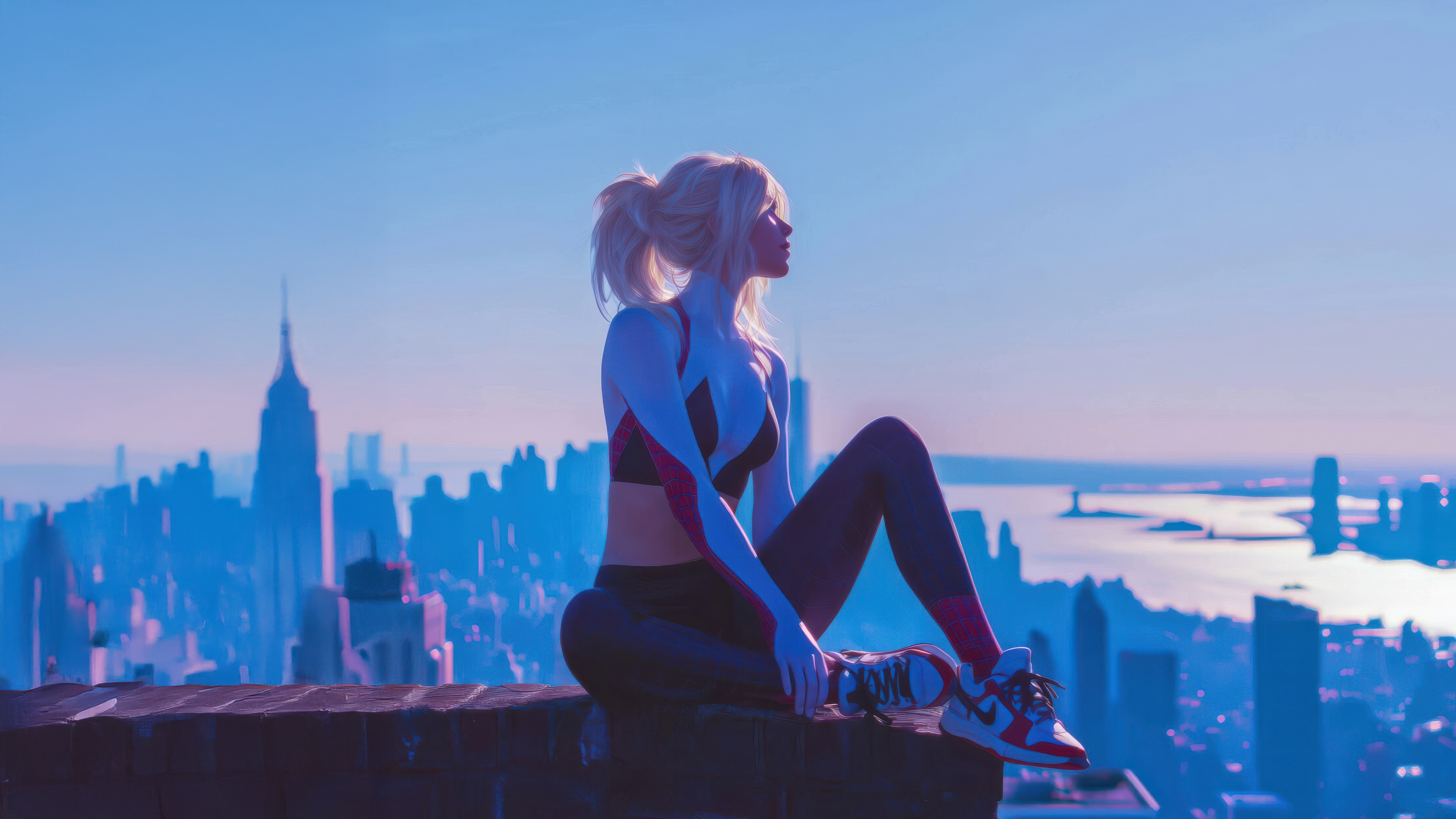 Gwen Stacy on a Rooftop Overlooking New York City HD Wallpaper