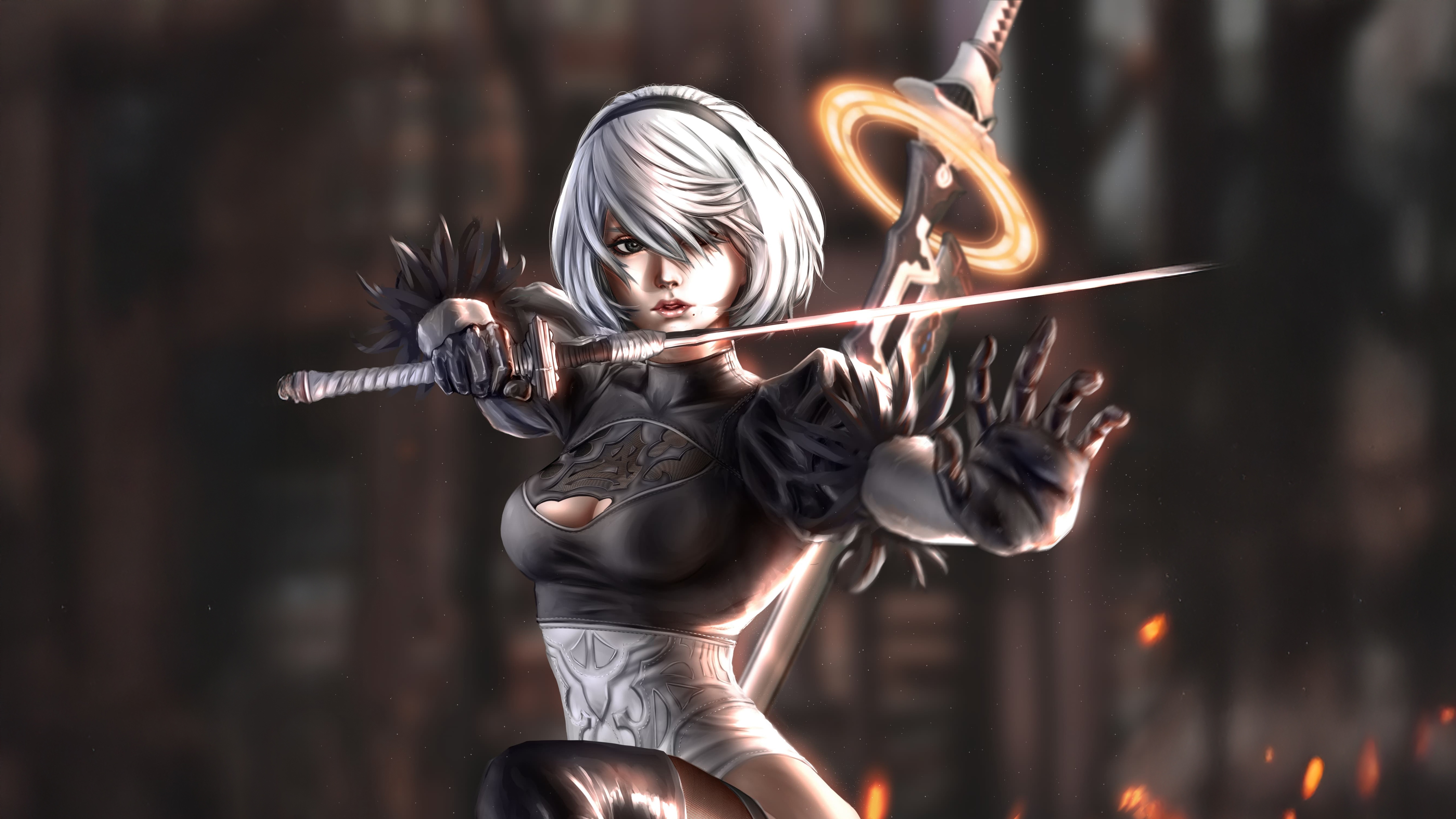 2B with Blade of Silence from Nier Automata HD Wallpaper