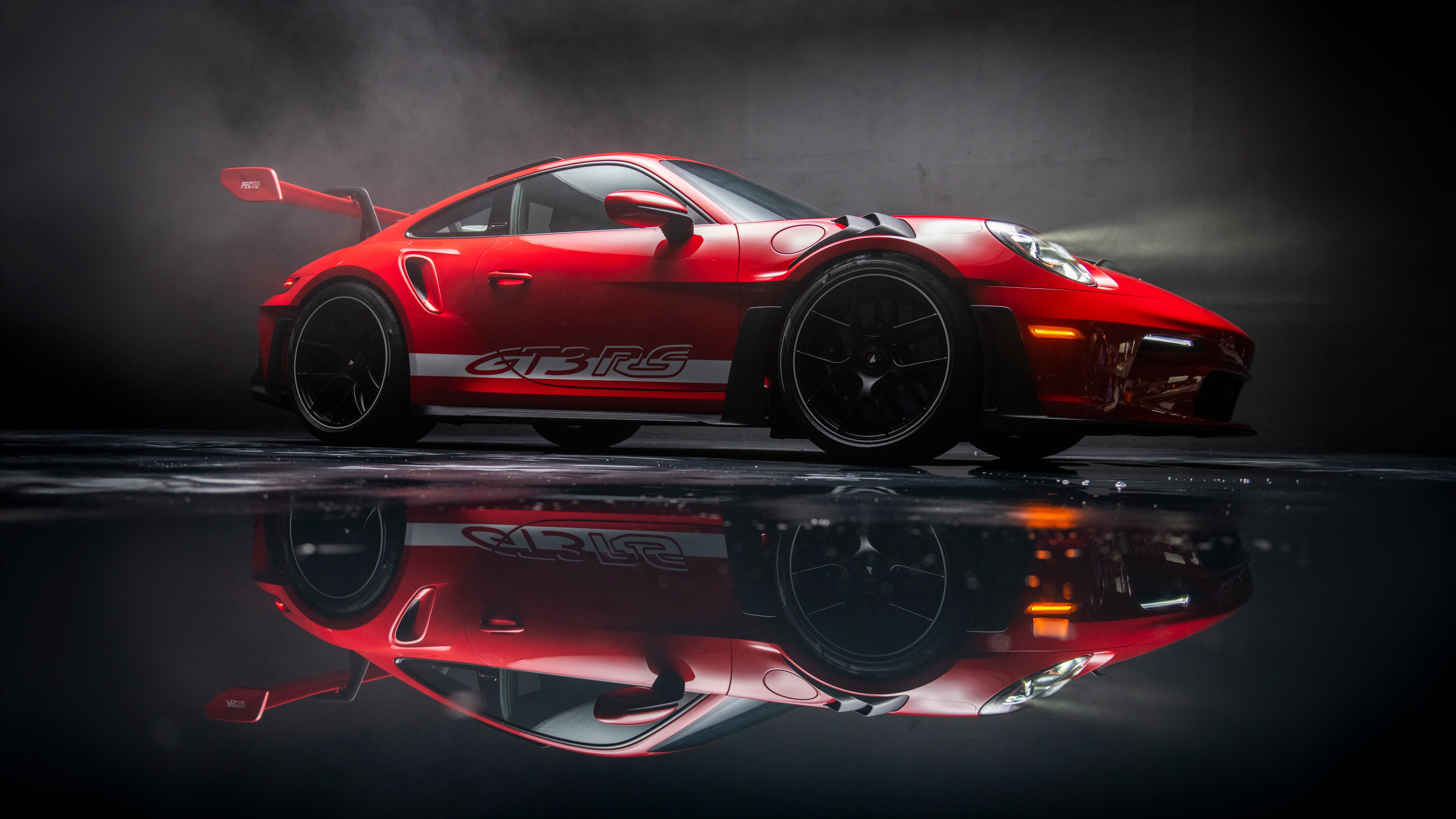 Red Porsche GT3 RS with "GT3 RS" text HD Wallpaper