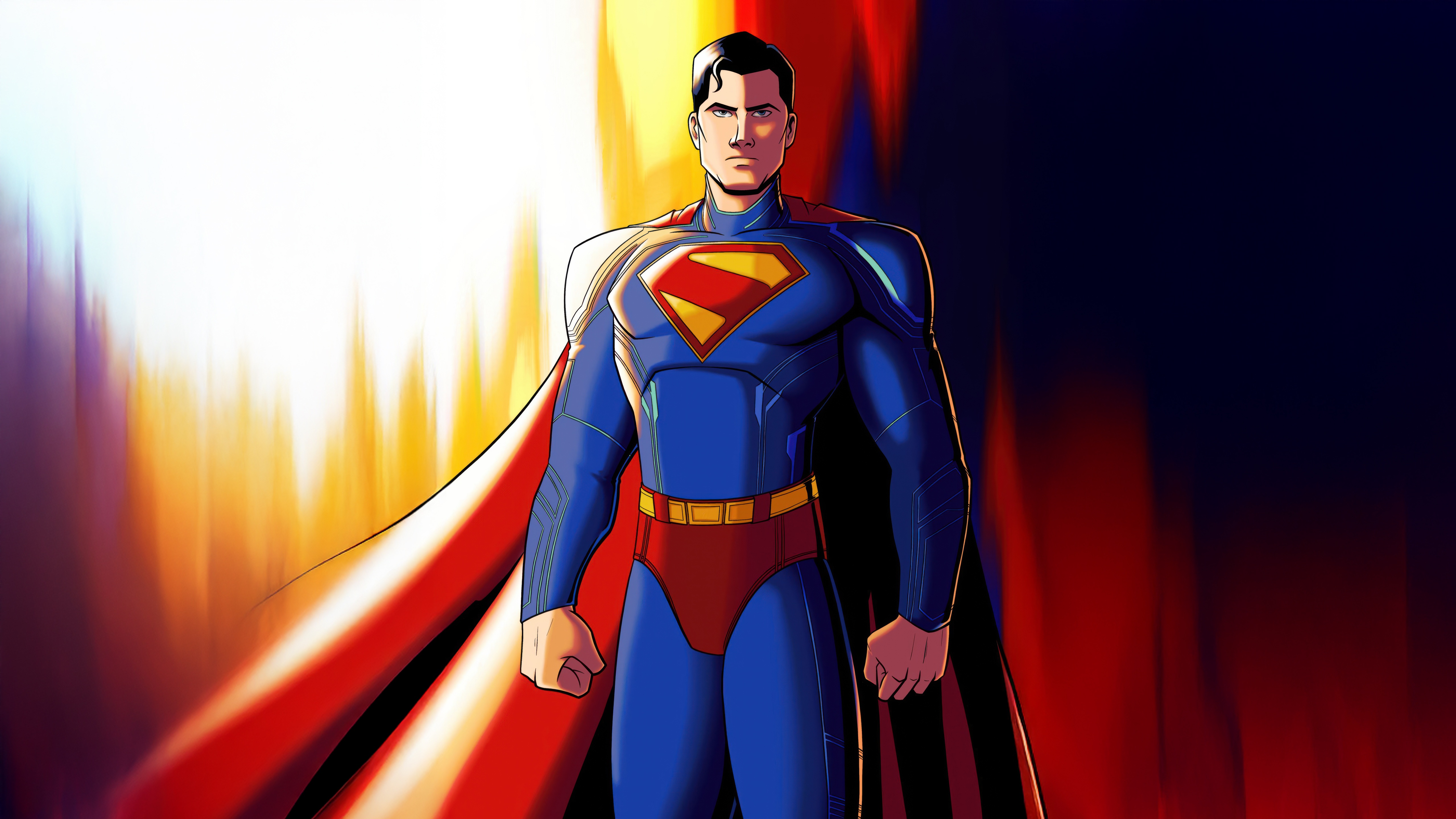 Superman Standing with Red and Yellow Background HD Wallpaper