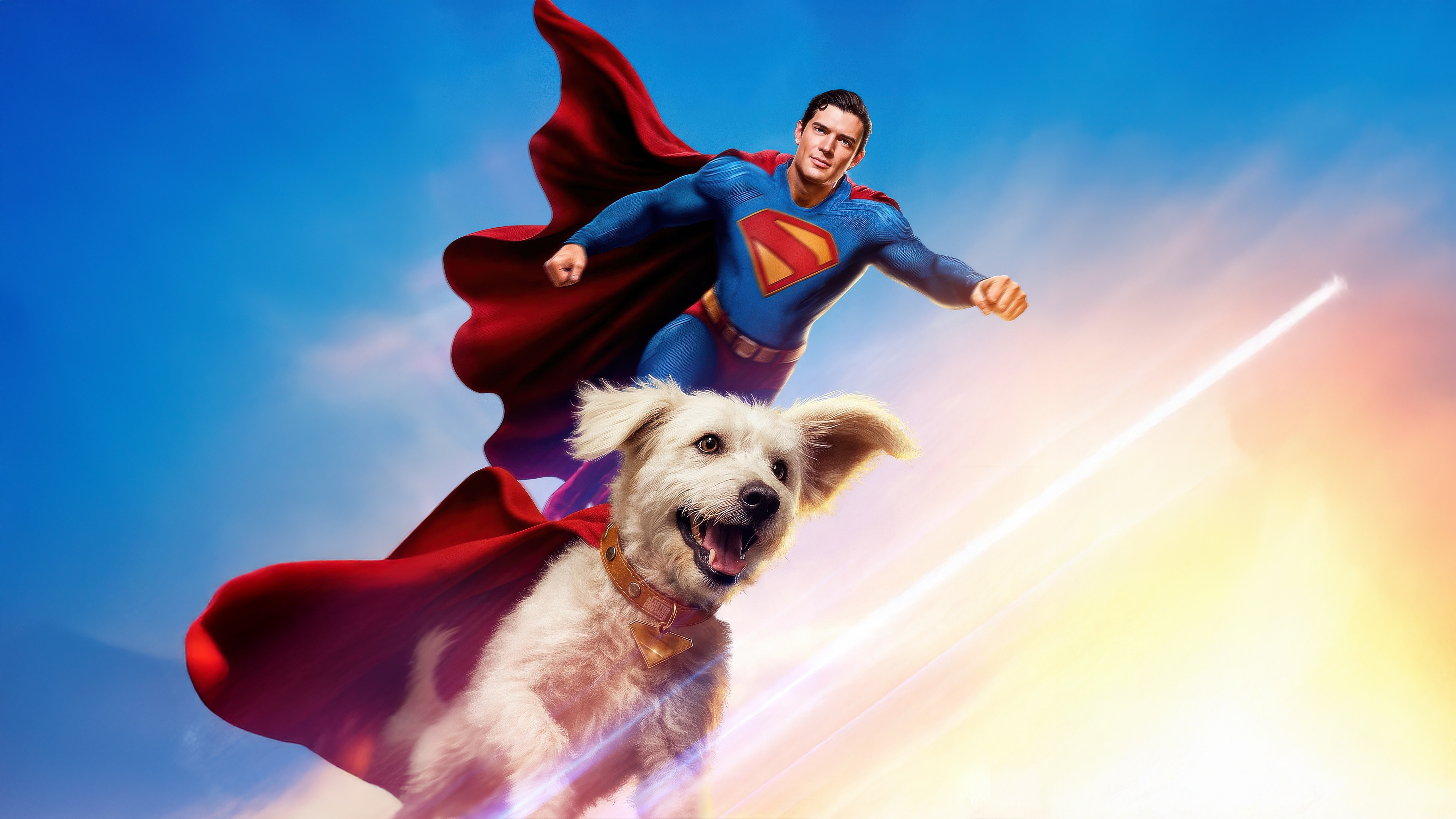 Superman and Krypto flying in the sky HD Wallpaper
