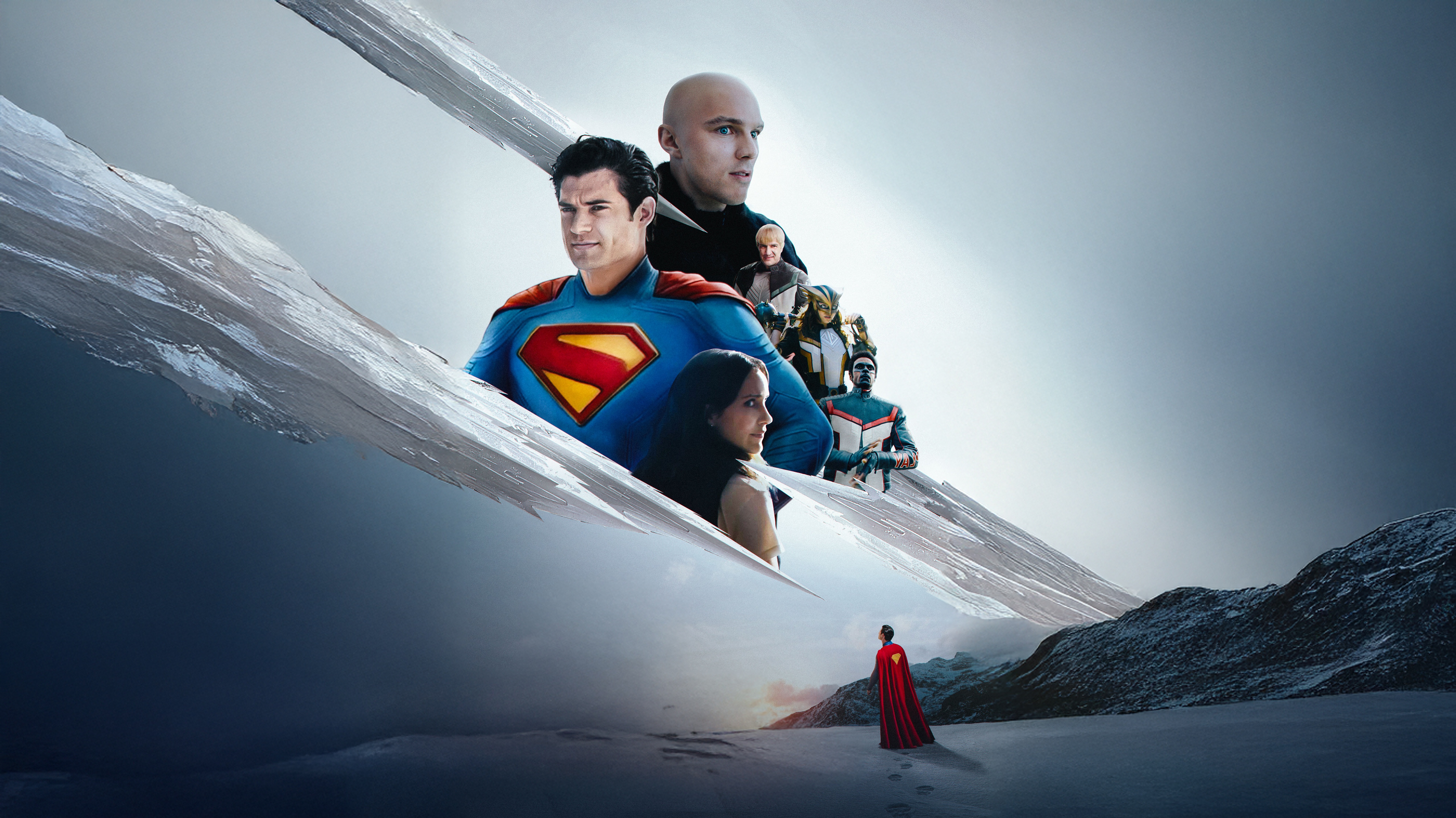 Superman and allies on a snowy landscape HD Wallpaper