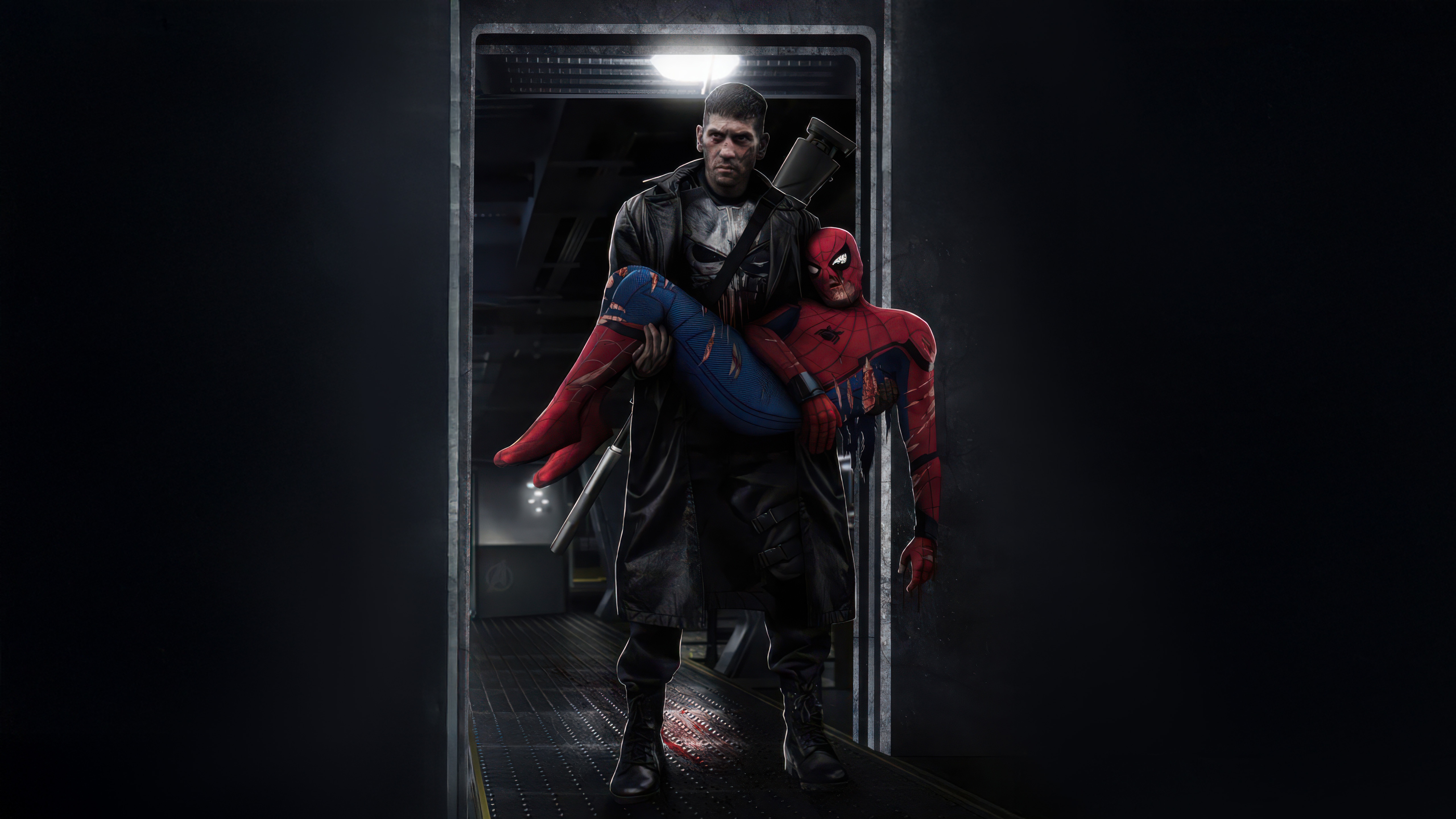Punisher carrying injured Spider-Man HD Wallpaper