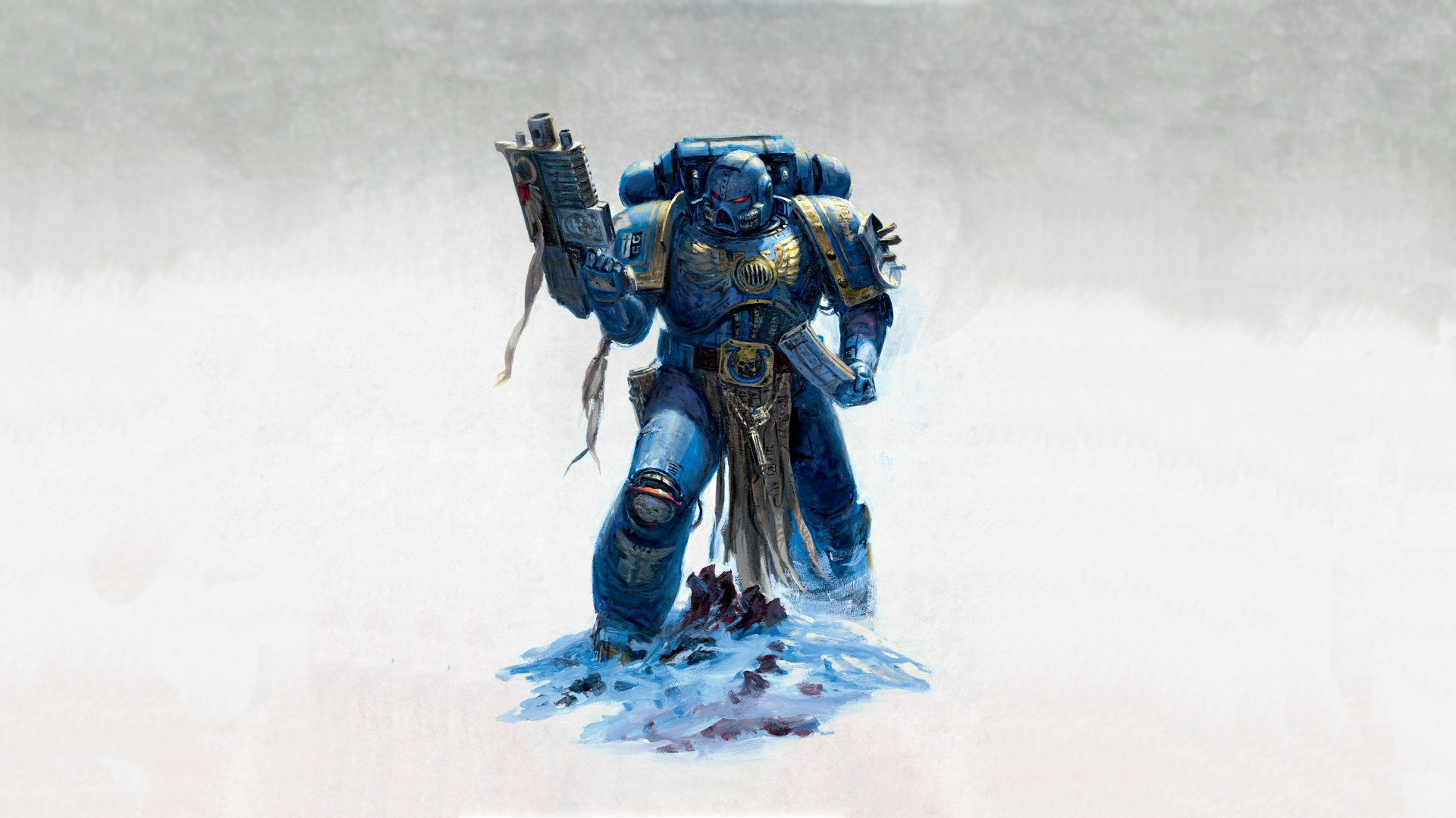Space Marine from Warhammer 40,000 in snow HD Wallpaper